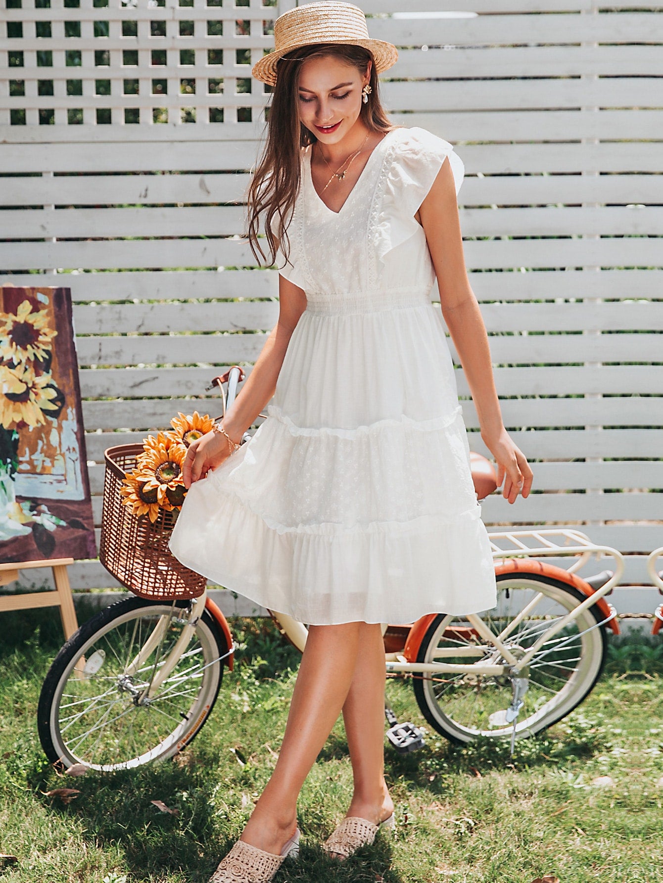 Tie Back Ruffle Armhole Frill Trim Layered Dress