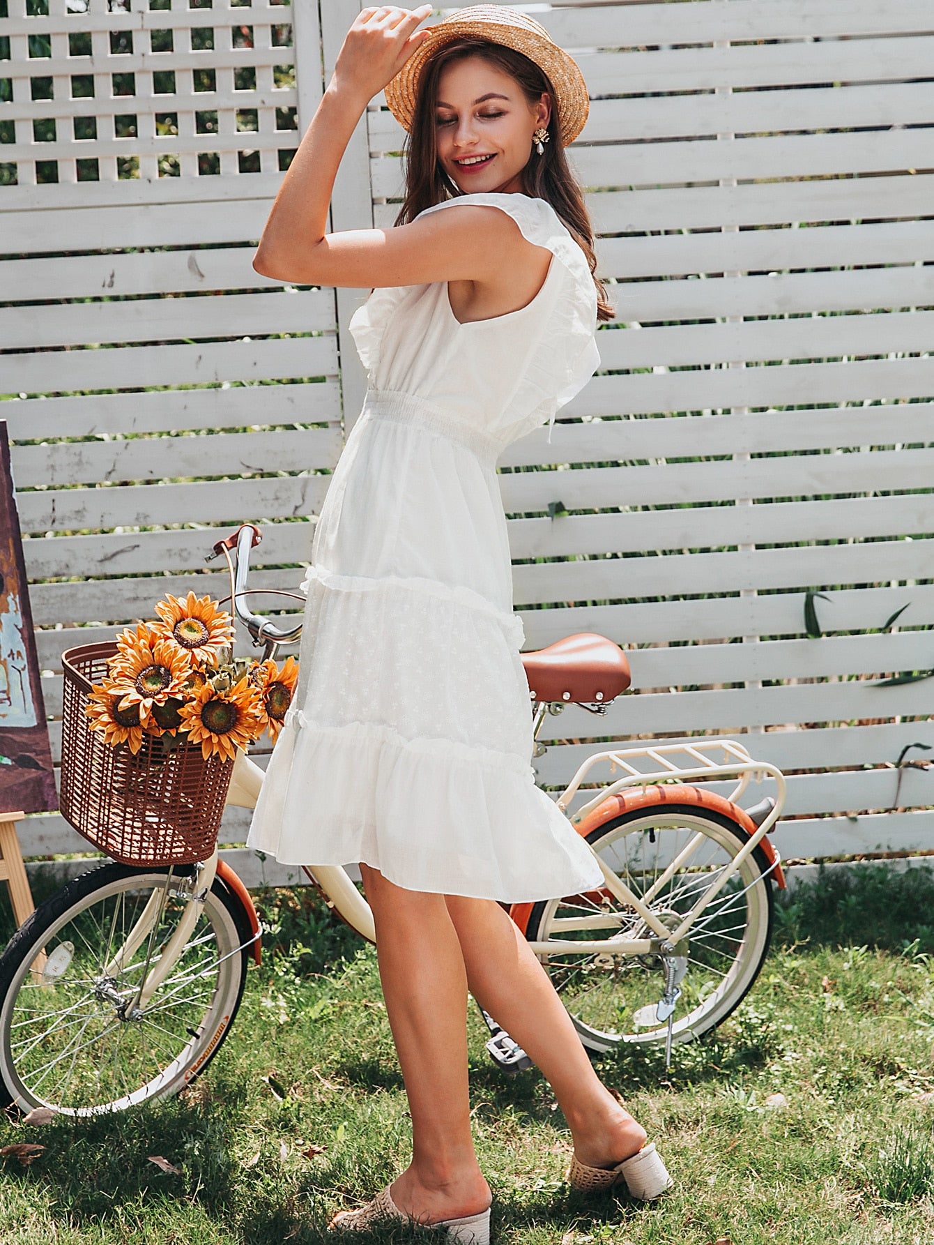 Tie Back Ruffle Armhole Frill Trim Layered Dress