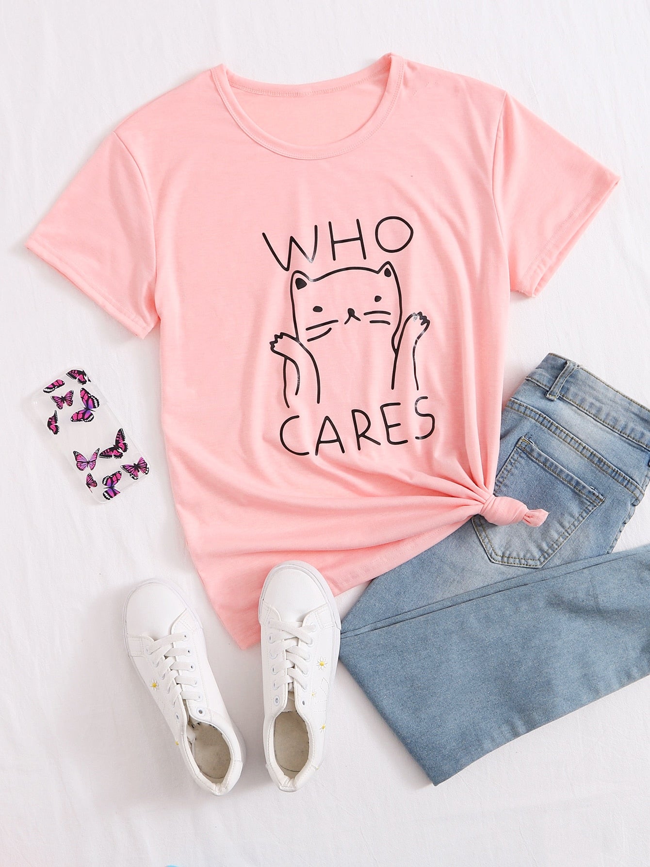 Cartoon & Slogan Graphic Tee