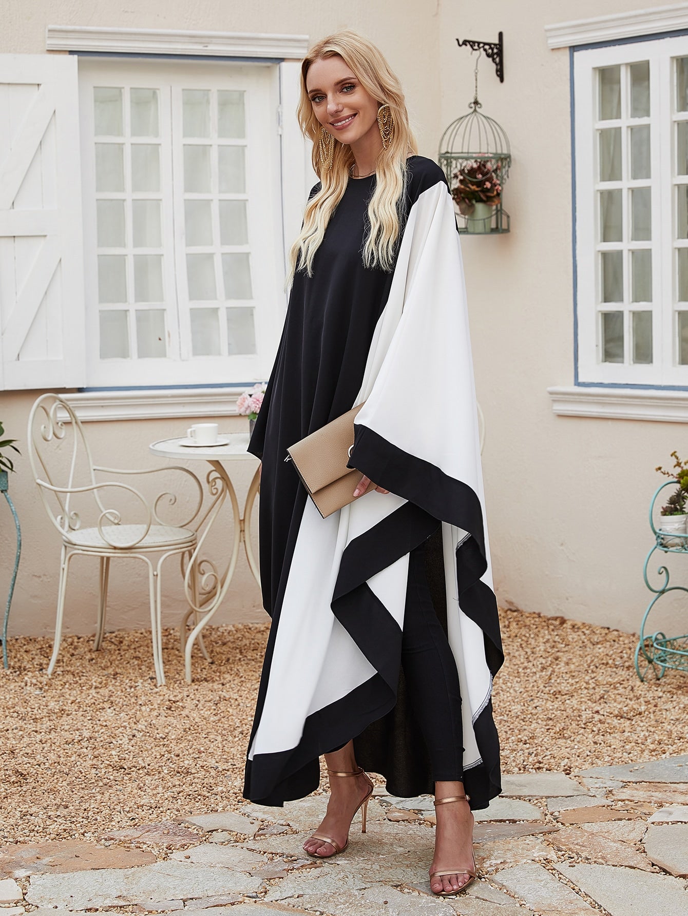 Two Tone Keyhole Back Kaftan Dress