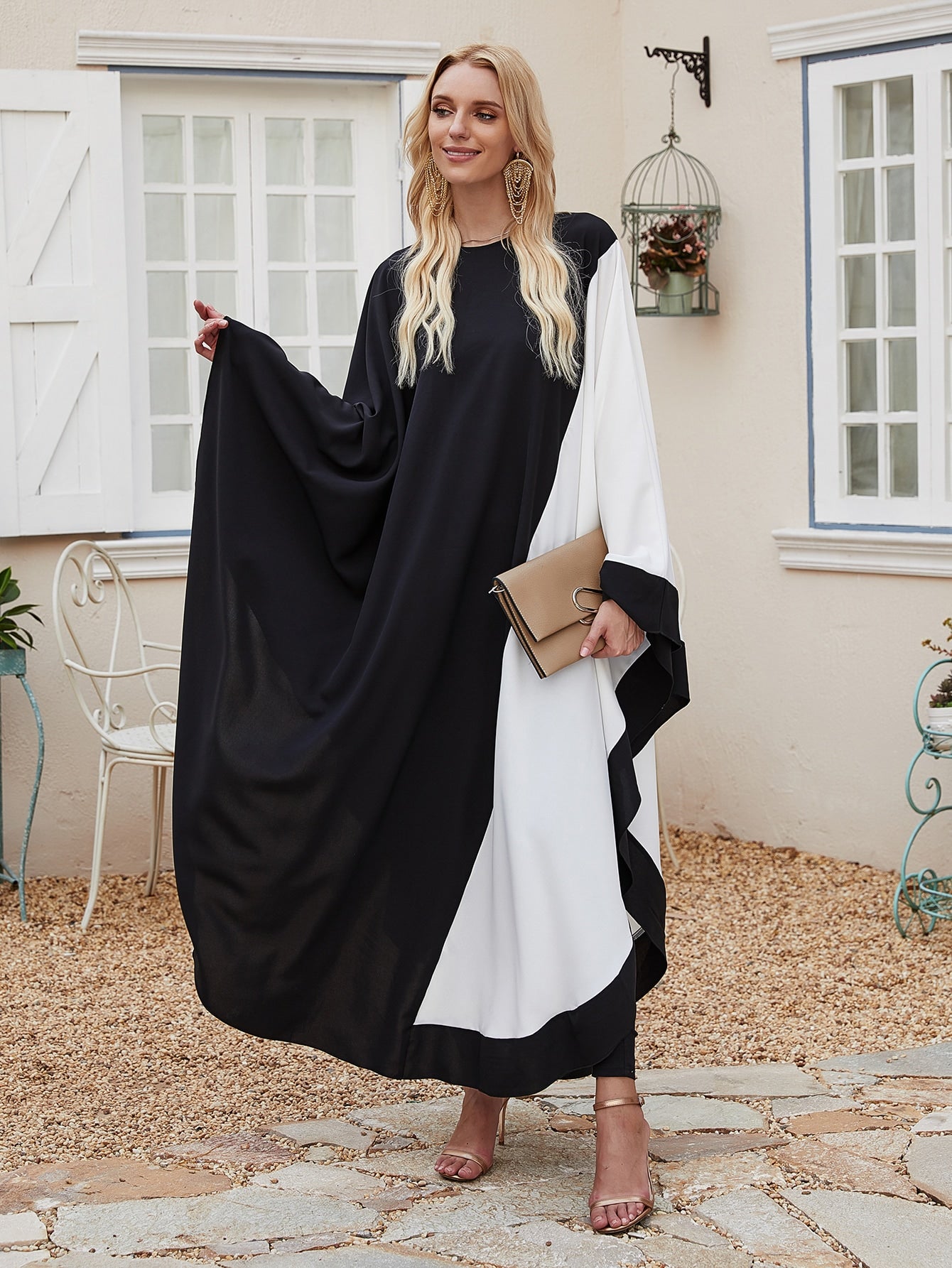 Two Tone Keyhole Back Kaftan Dress