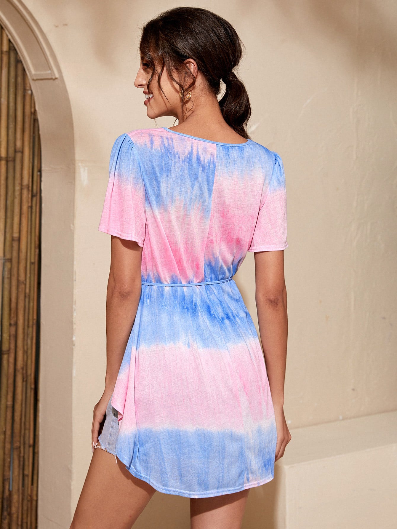 Tie Dye Self Tie High Low Tee