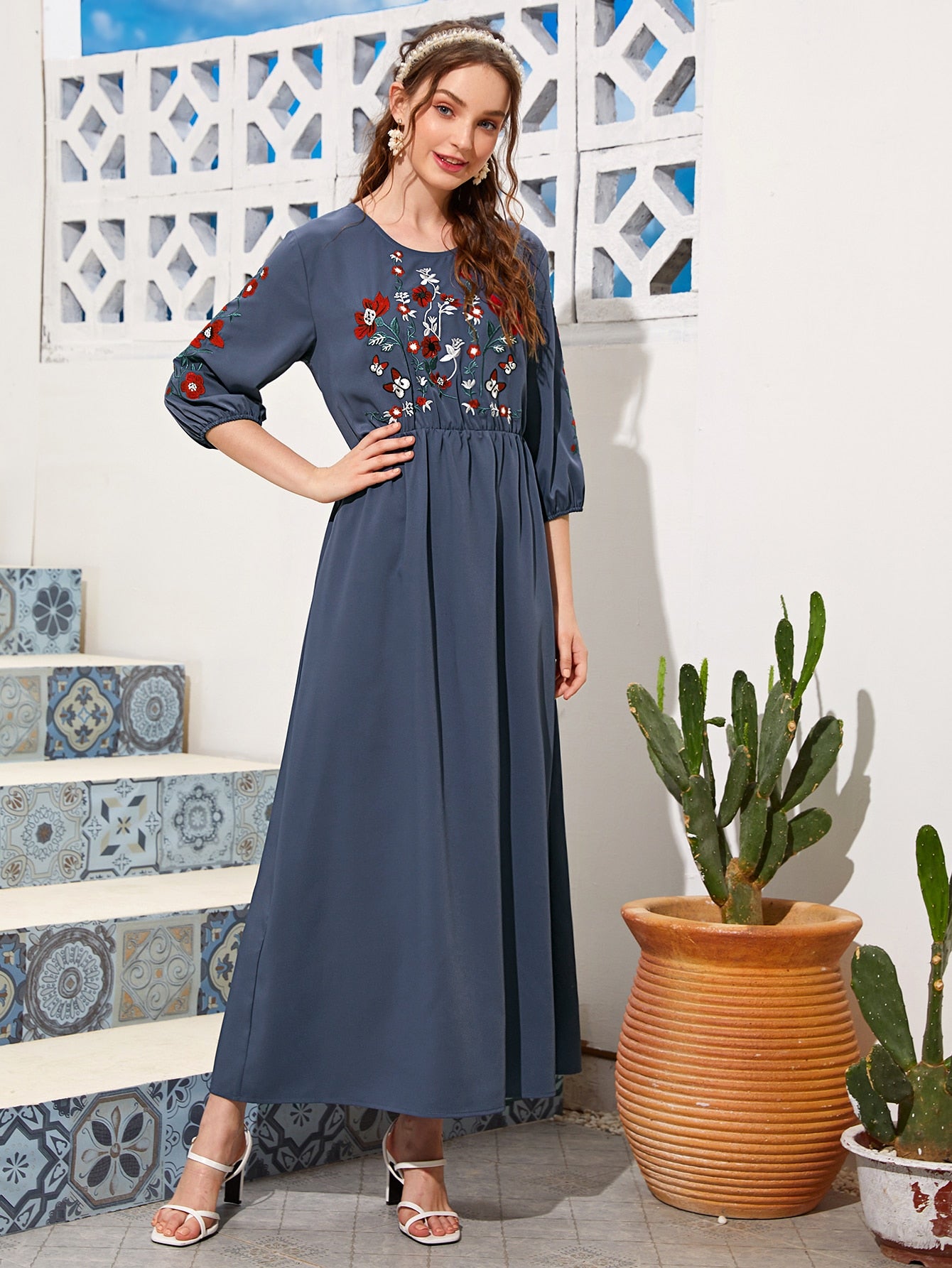 Floral Embroidered A-line Dress