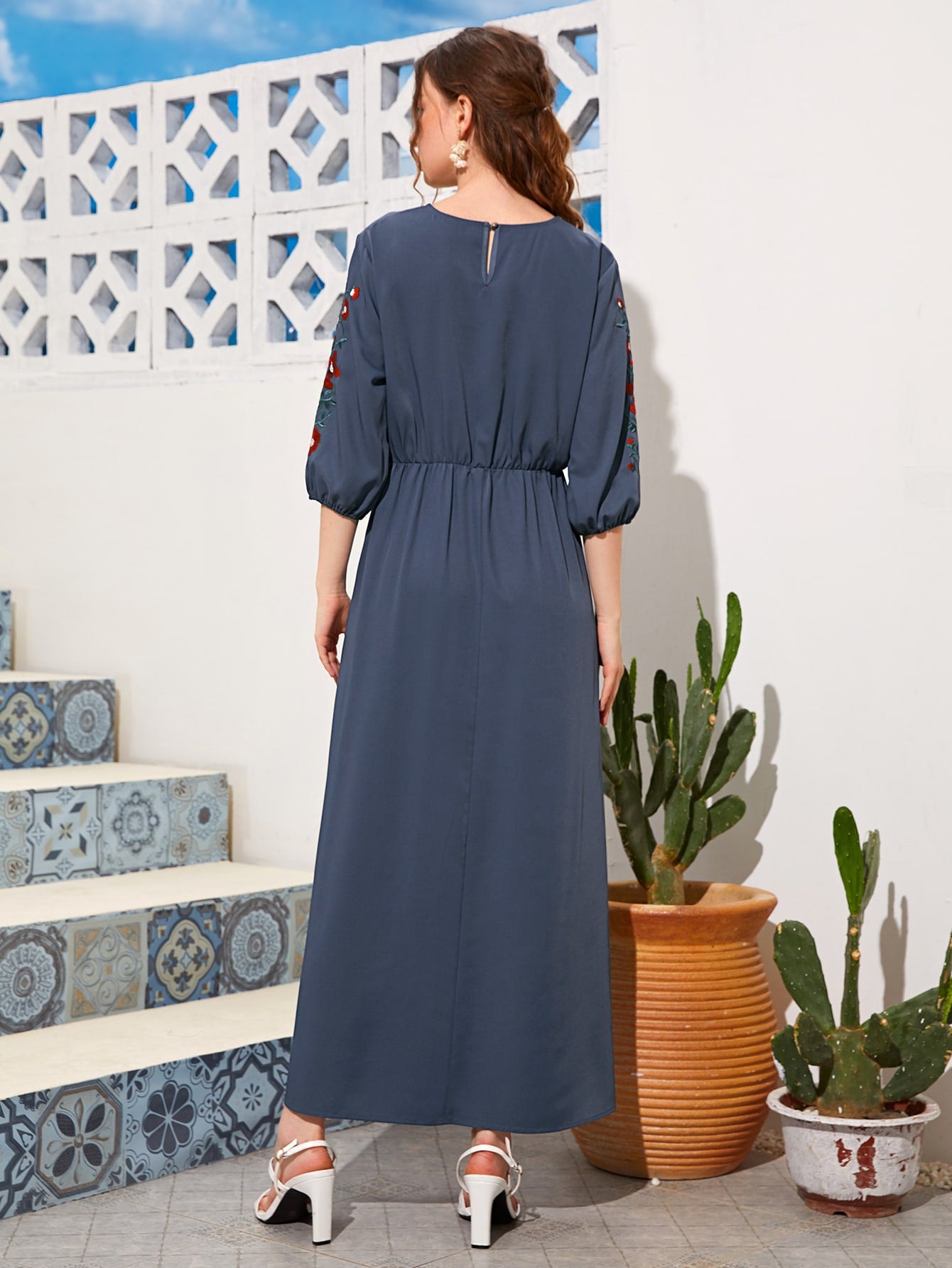 Floral Embroidered A-line Dress