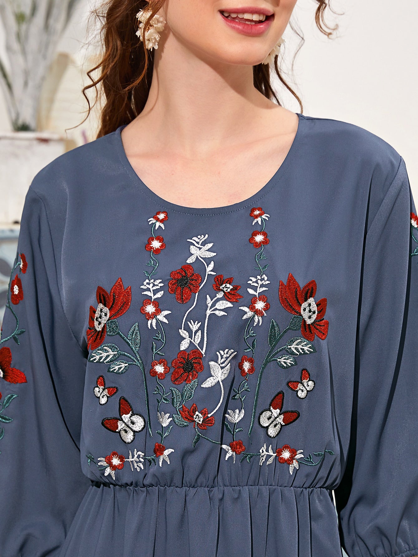 Floral Embroidered A-line Dress