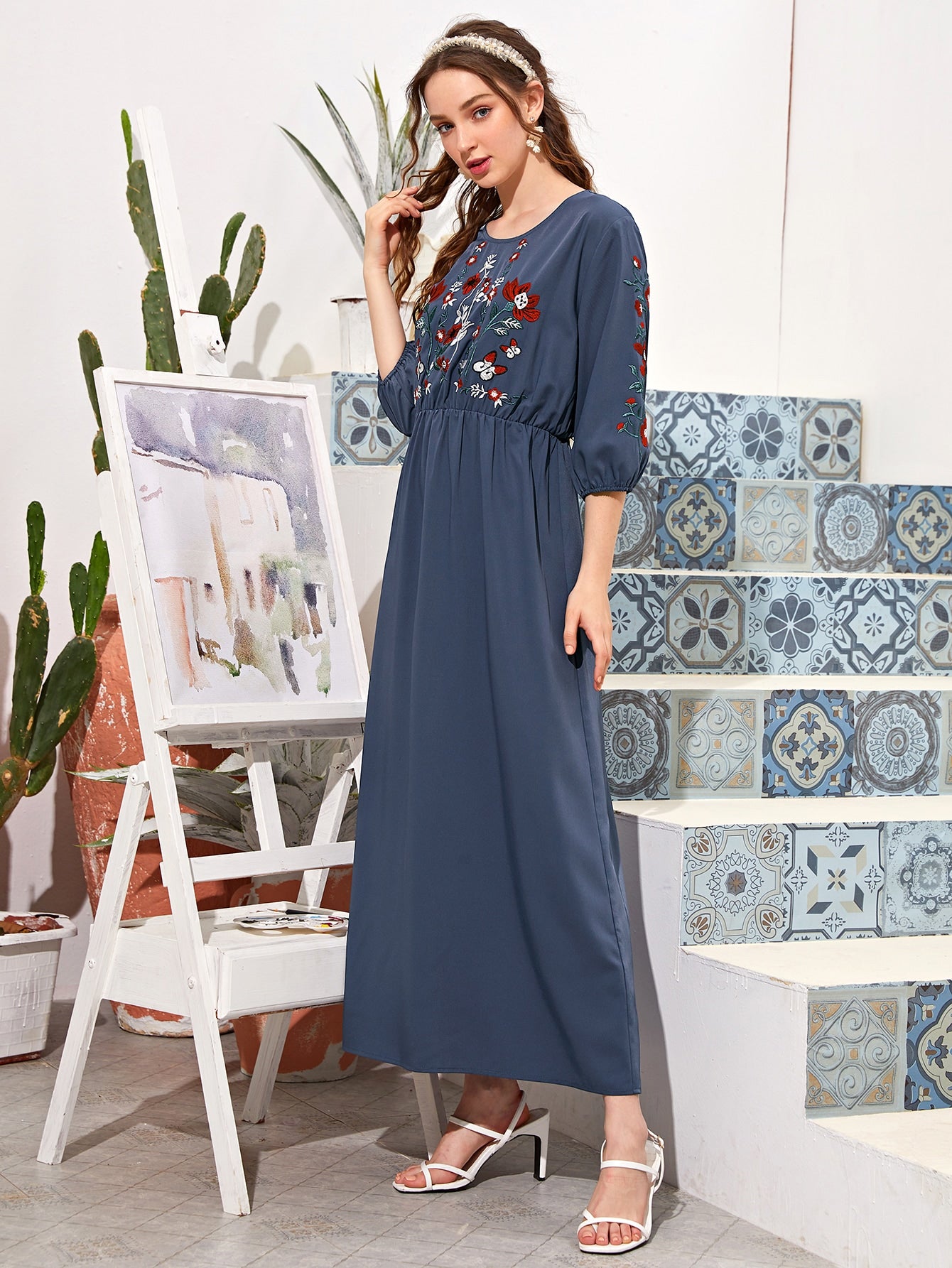 Floral Embroidered A-line Dress