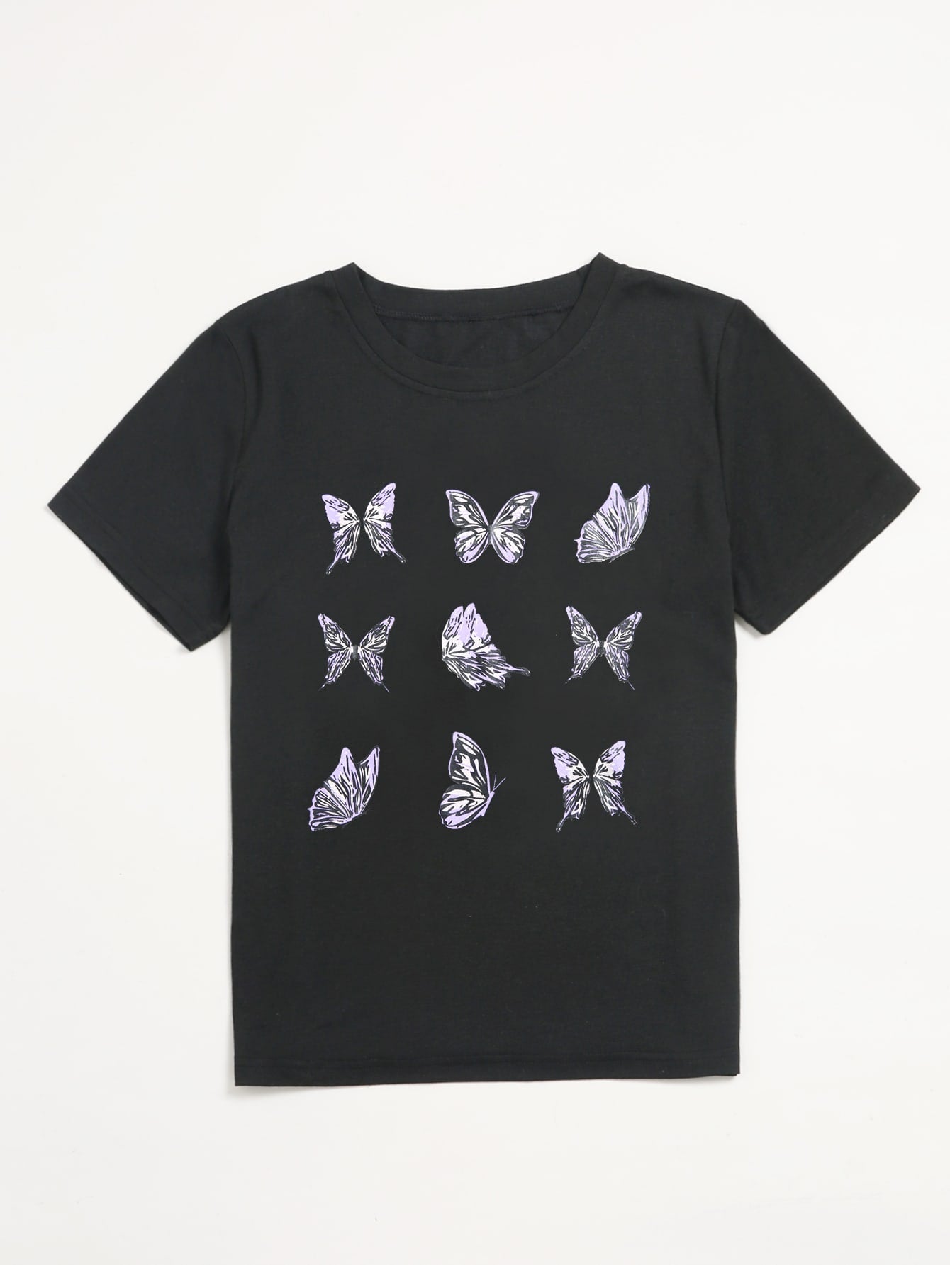 Butterfly Print Round Neck T-shirt
