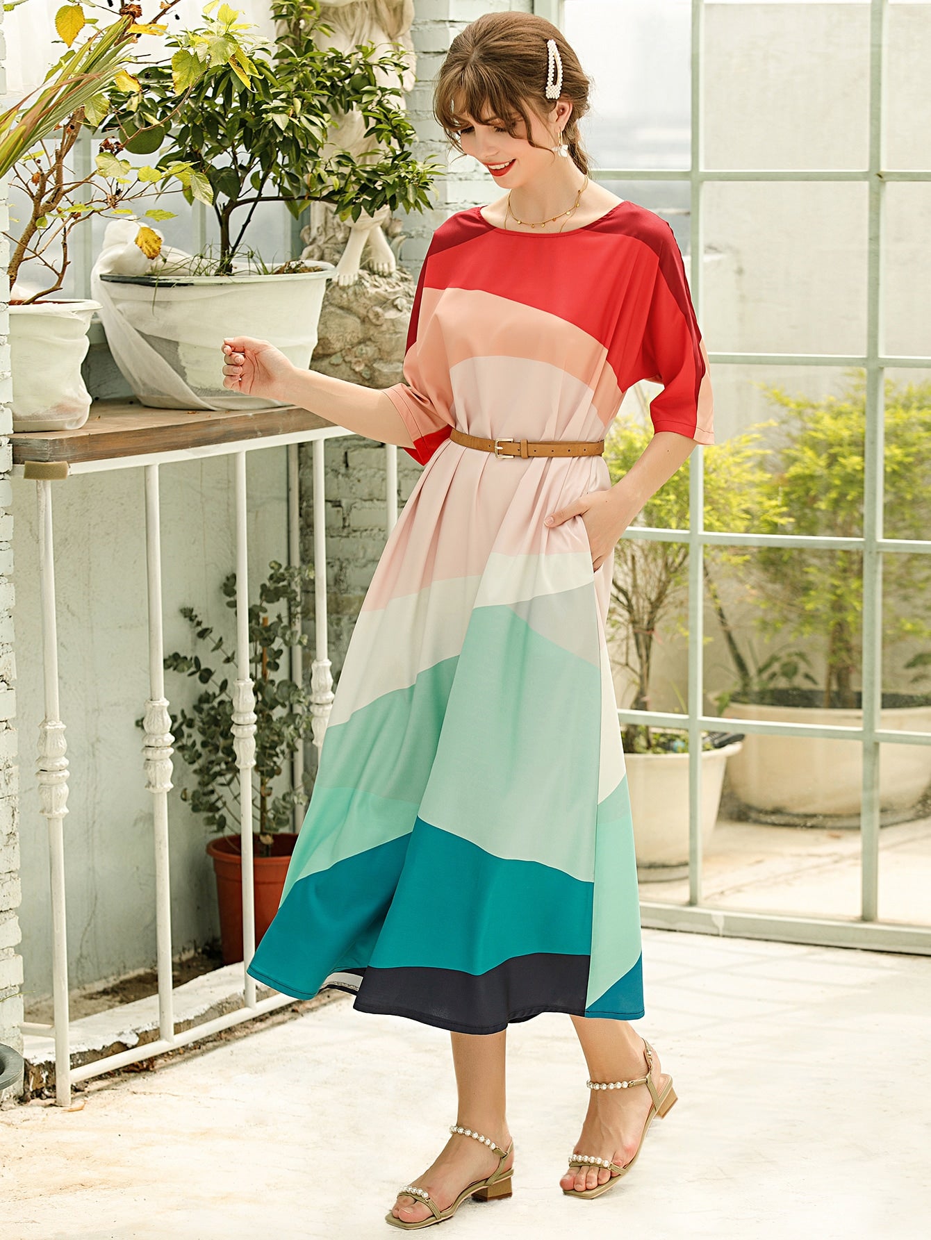 Cut And Sew Belted Dress