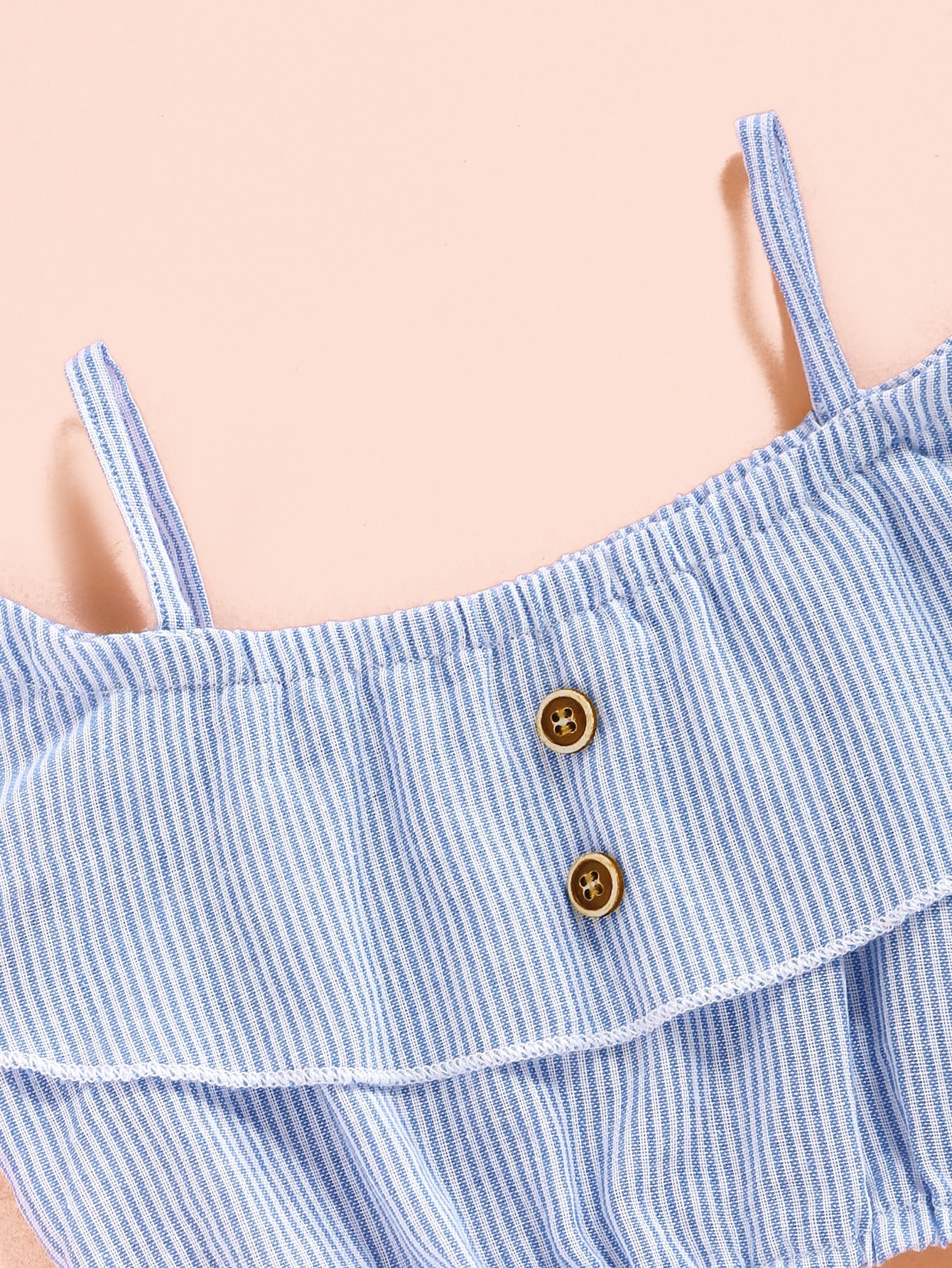 Baby Girl Pin Striped Cold Shoulder Top & Shorts