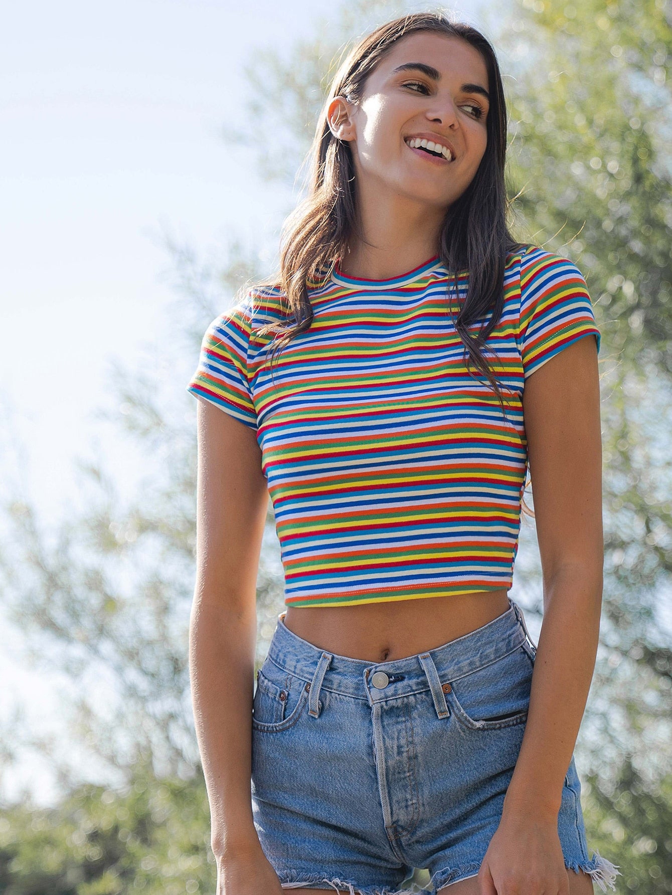 Striped Colorblock Crop Tee