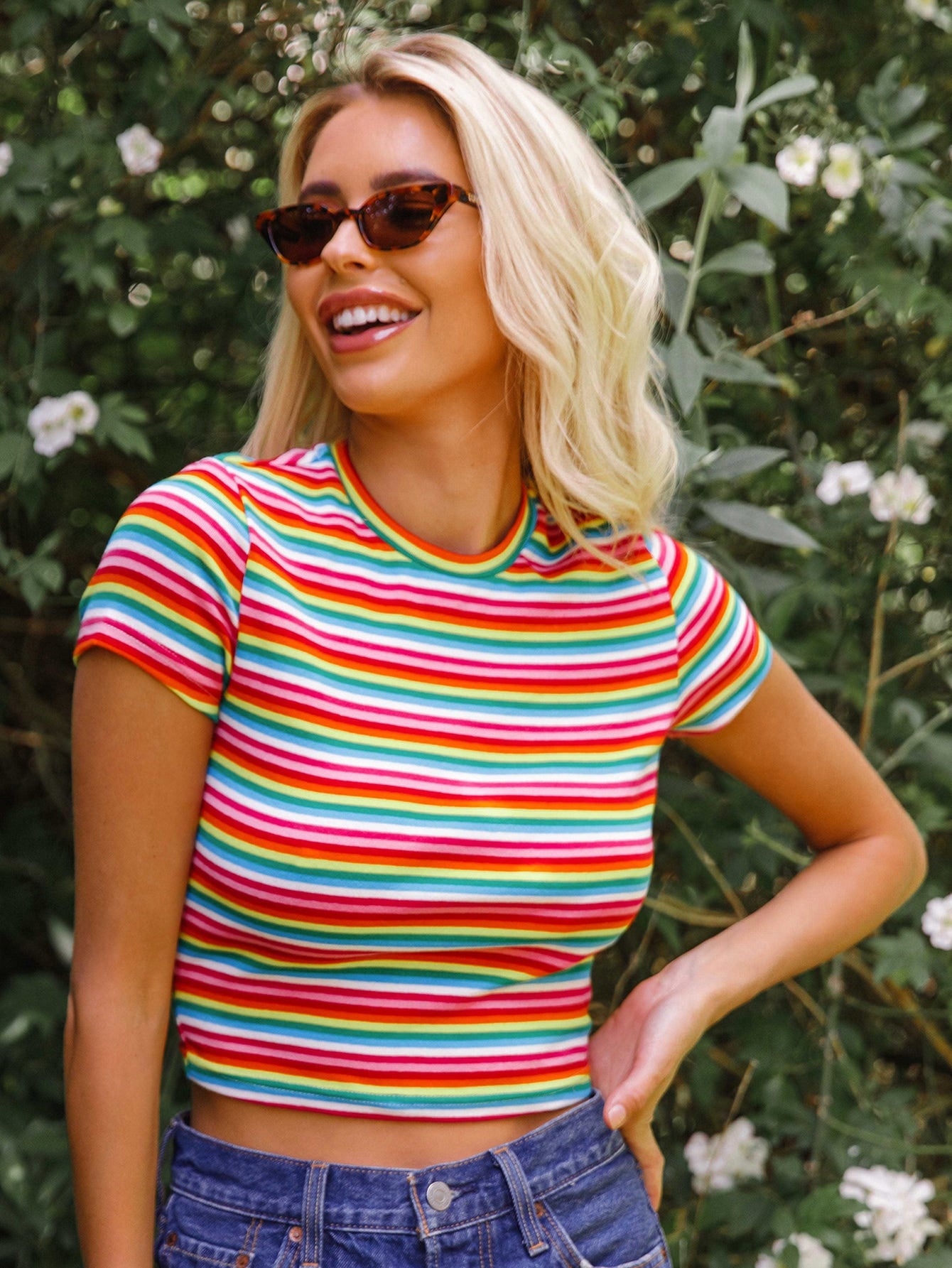 Striped Colorblock Crop Tee