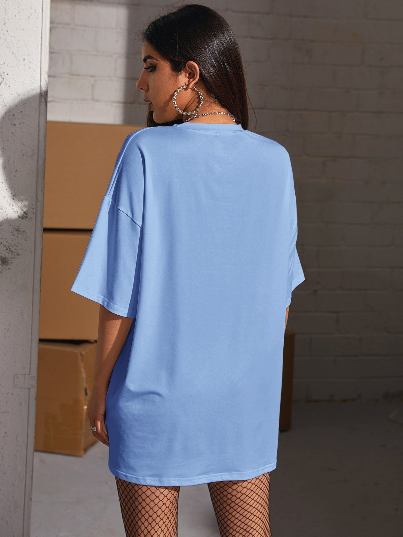 Drop Shoulder Lip Print Longline Tee
