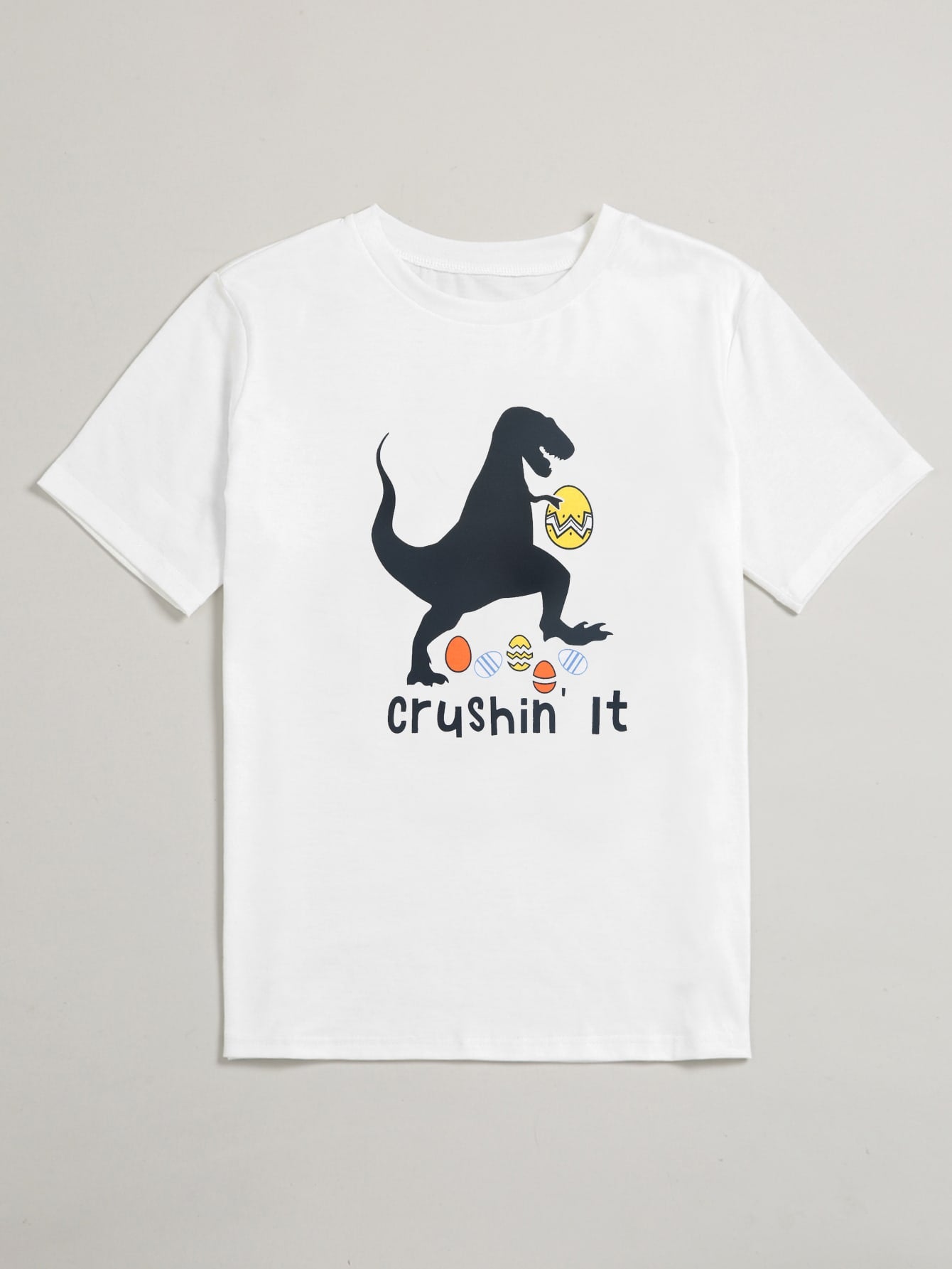 Cartoon Dinosaur And Slogan Print Tee