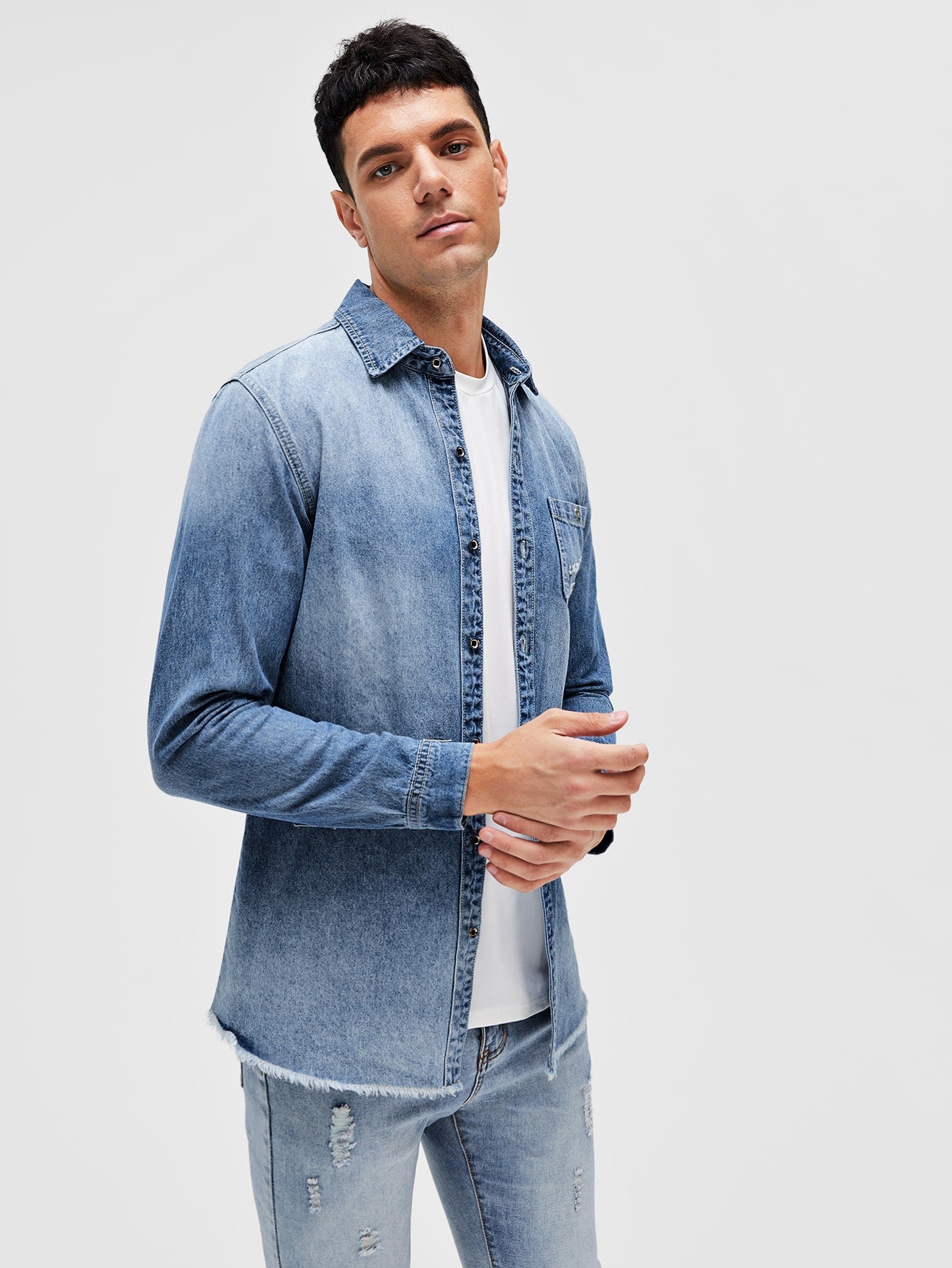 Men Letter Graphic Denim Shirt