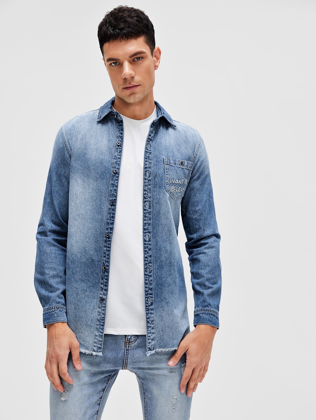 Men Letter Graphic Denim Shirt