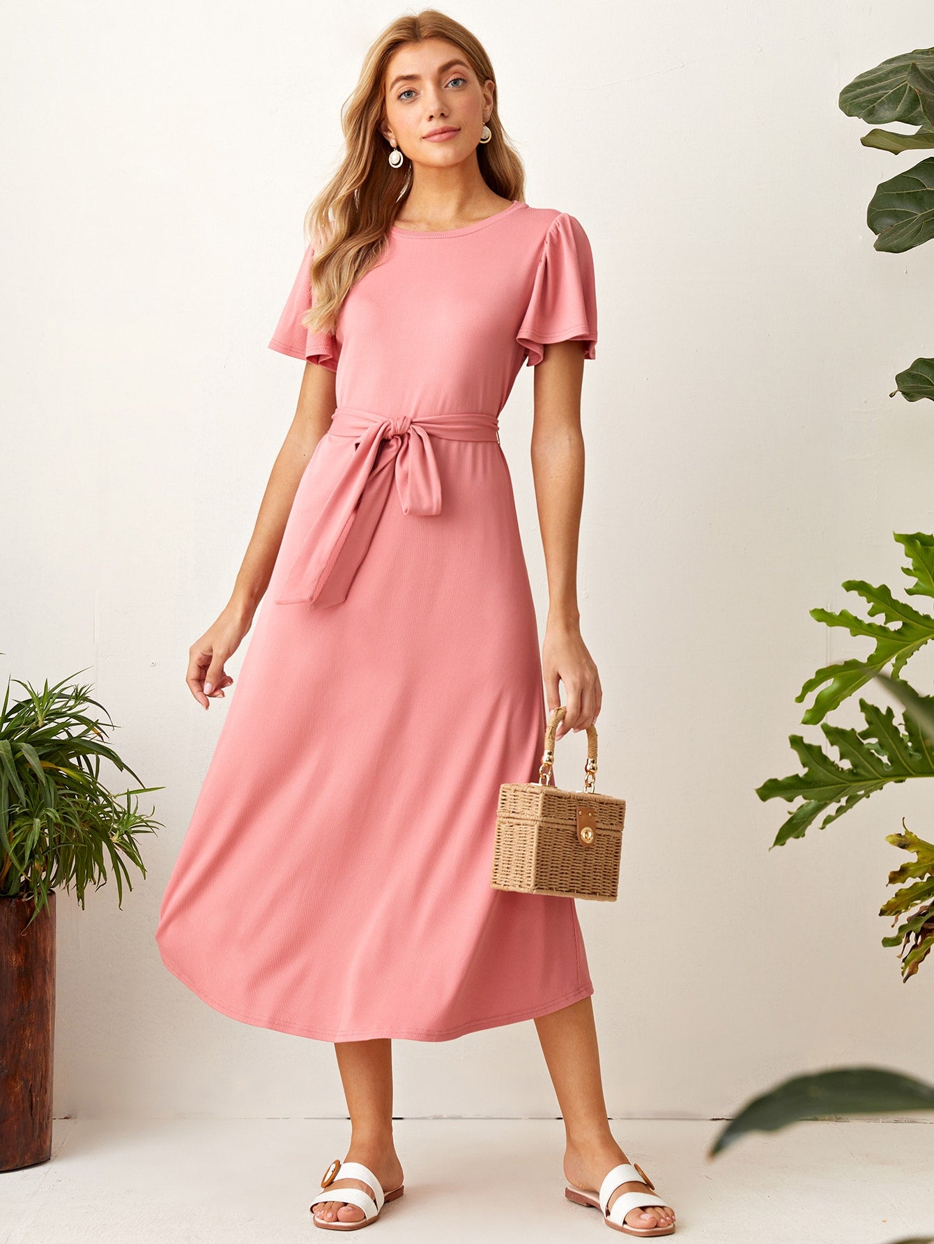 Solid Self Belt Dress