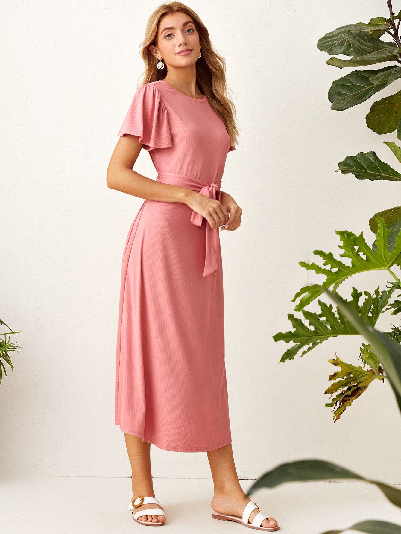 Solid Self Belt Dress