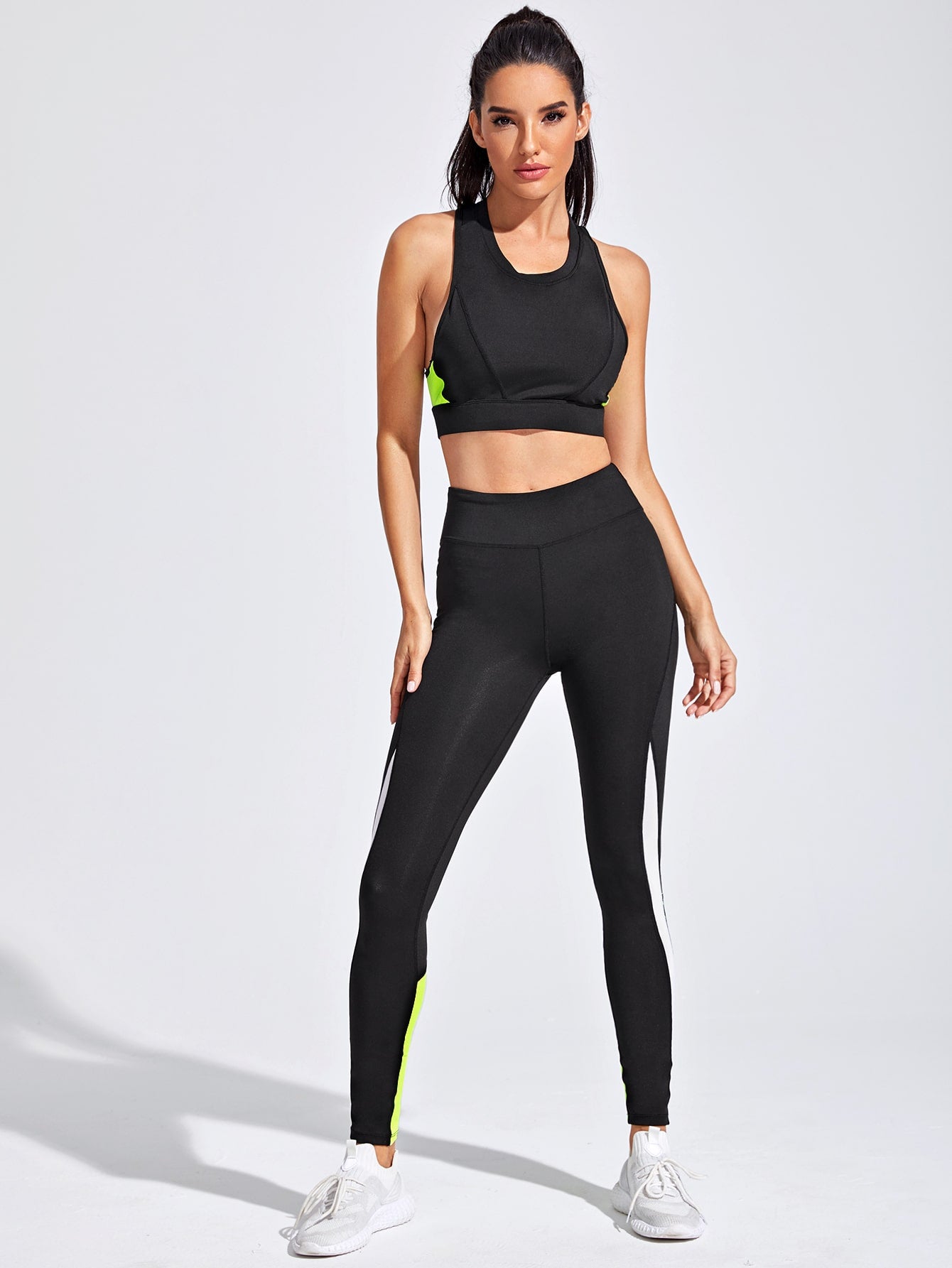 Colorblock Racer Back Sports Bra & Leggings