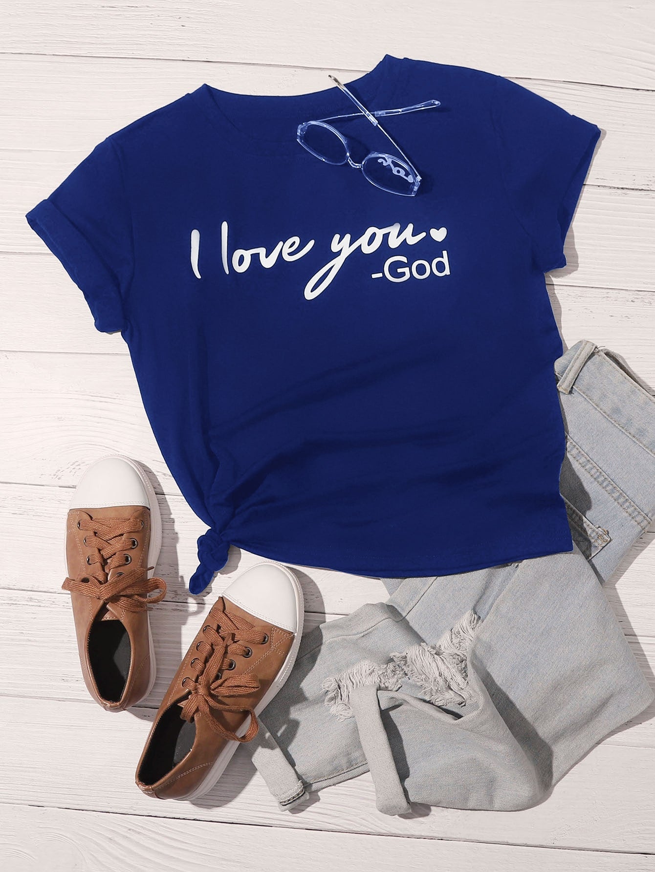Slogan Graphic Round Neck Tee