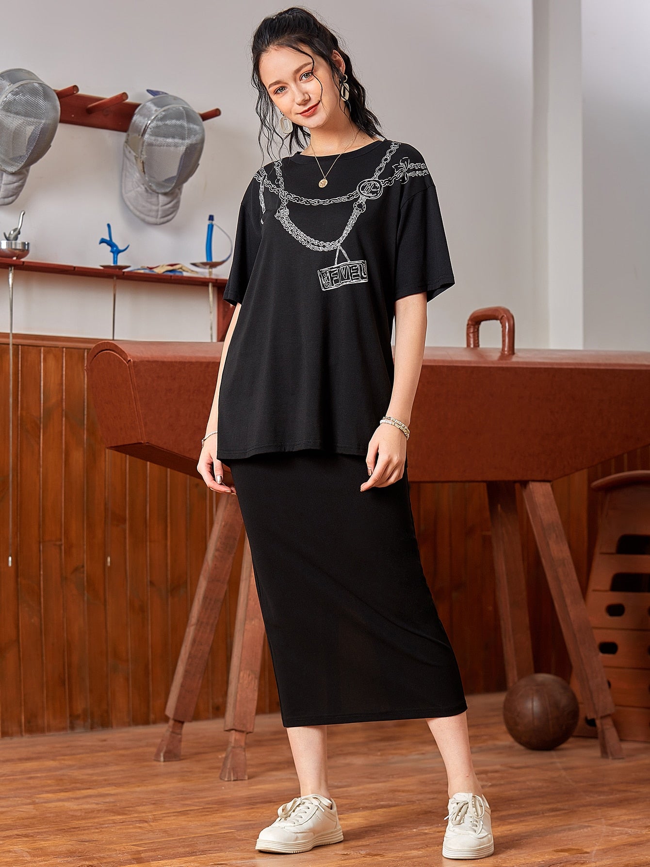 Chain And Letter Graphic Tee