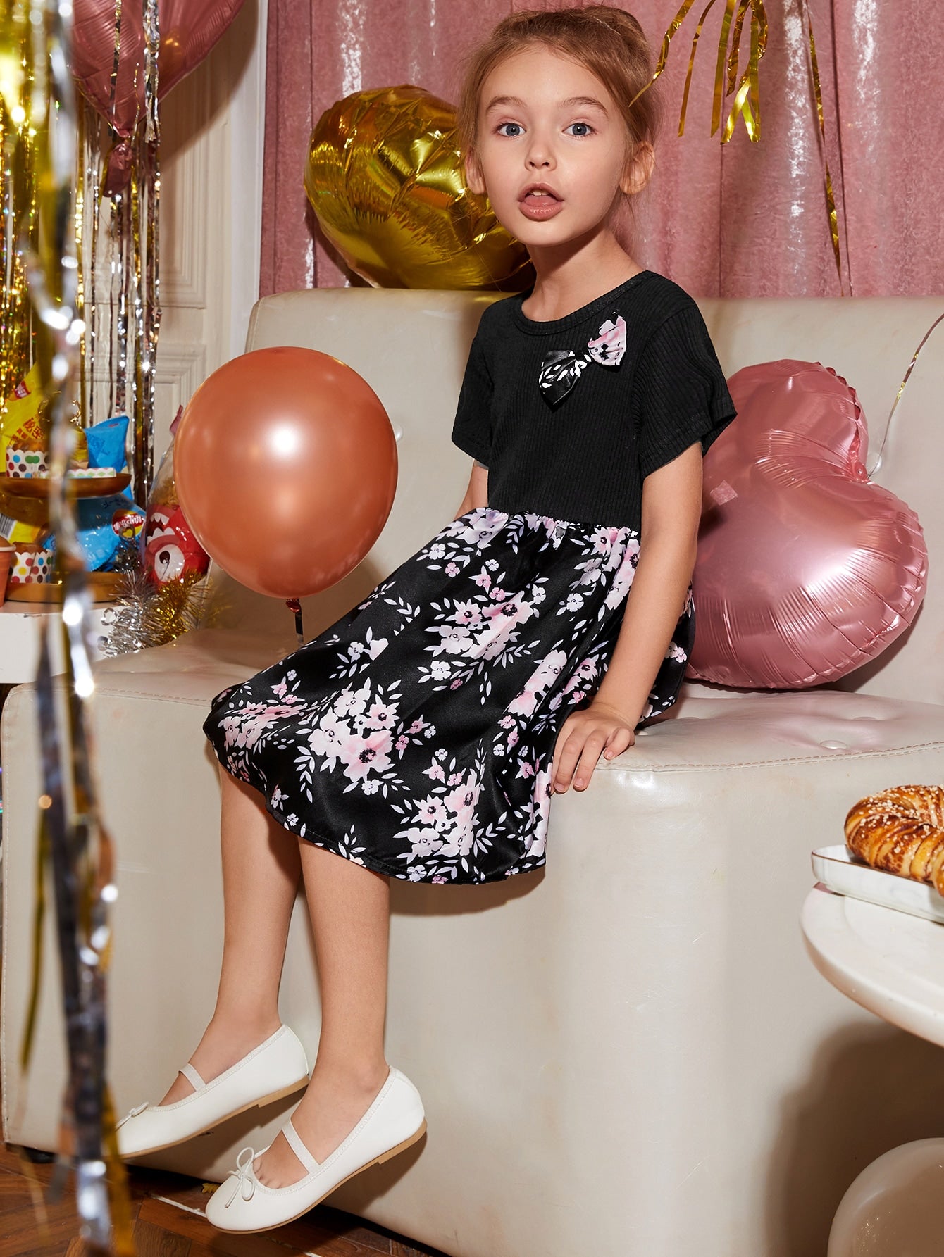 Toddler Girls Floral Print Bow Front Smock Dress