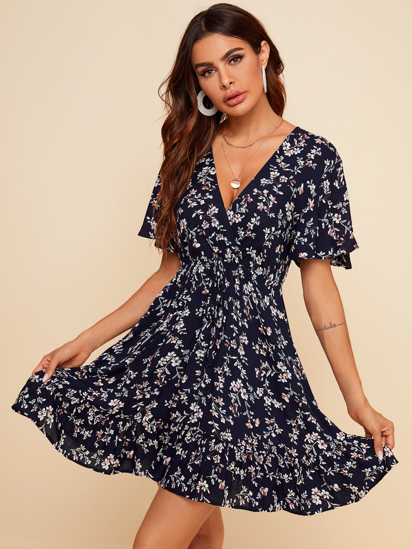 Ditsy Floral Surplice Front Dress