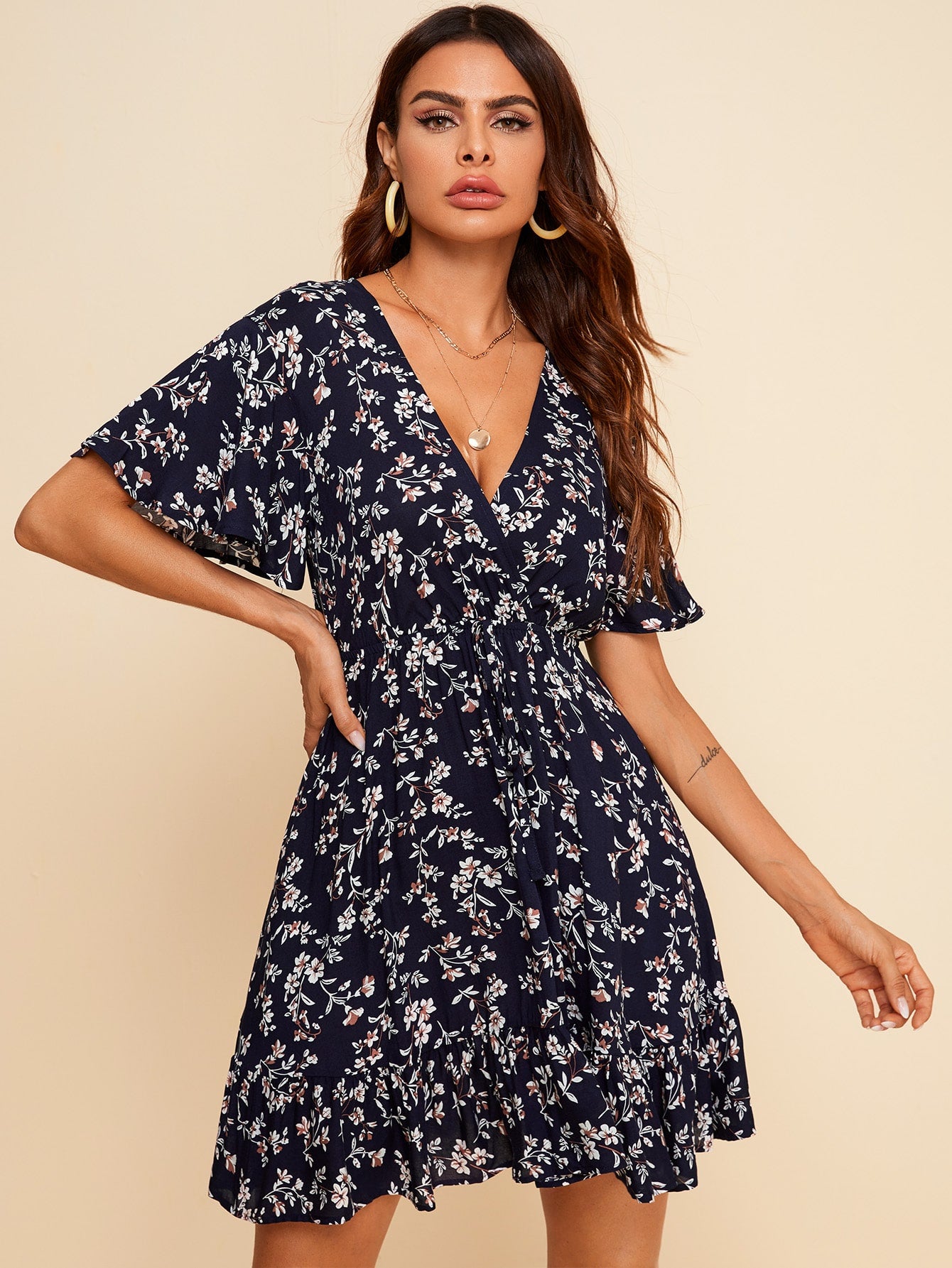 Ditsy Floral Surplice Front Dress