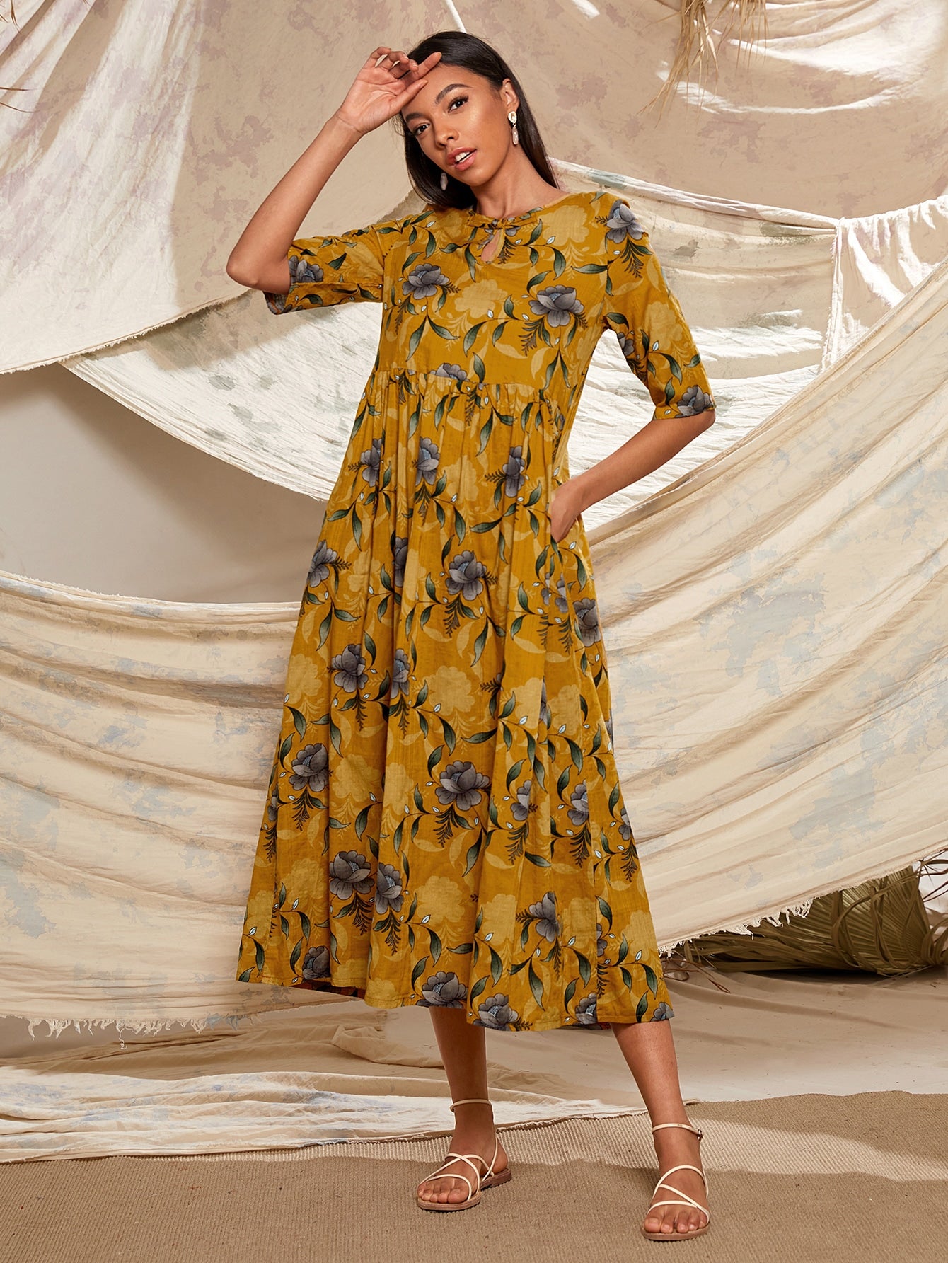 Floral Hidden Pocket Babydoll Dress