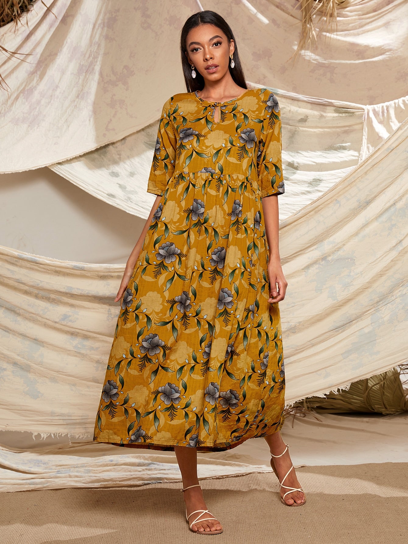 Floral Hidden Pocket Babydoll Dress