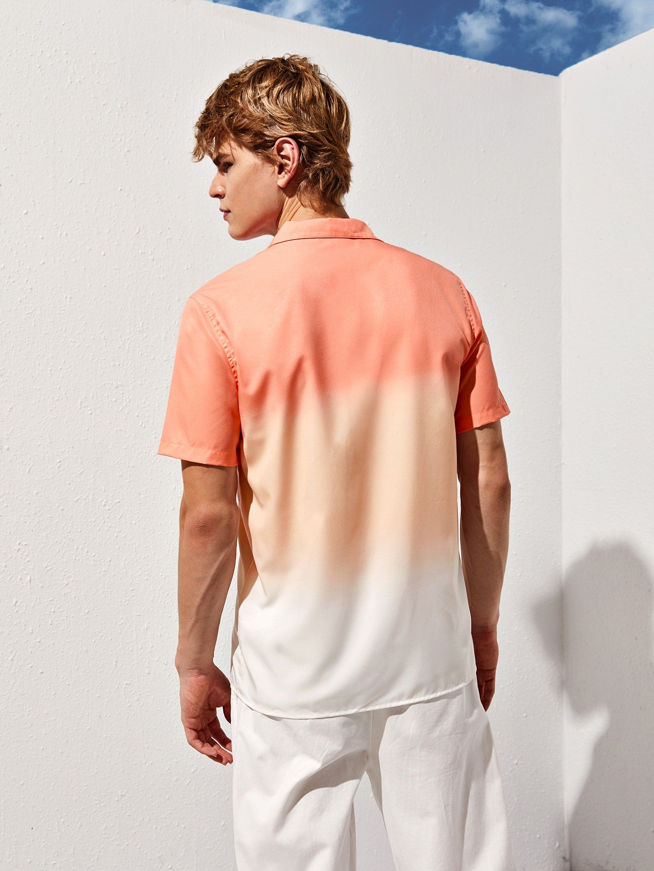 Men Lapel Collar Ombre Shirt