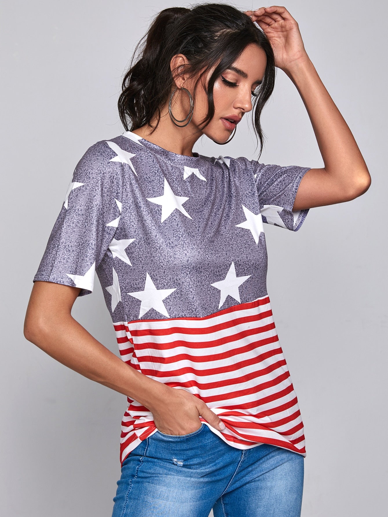 Star & Striped Print Tee