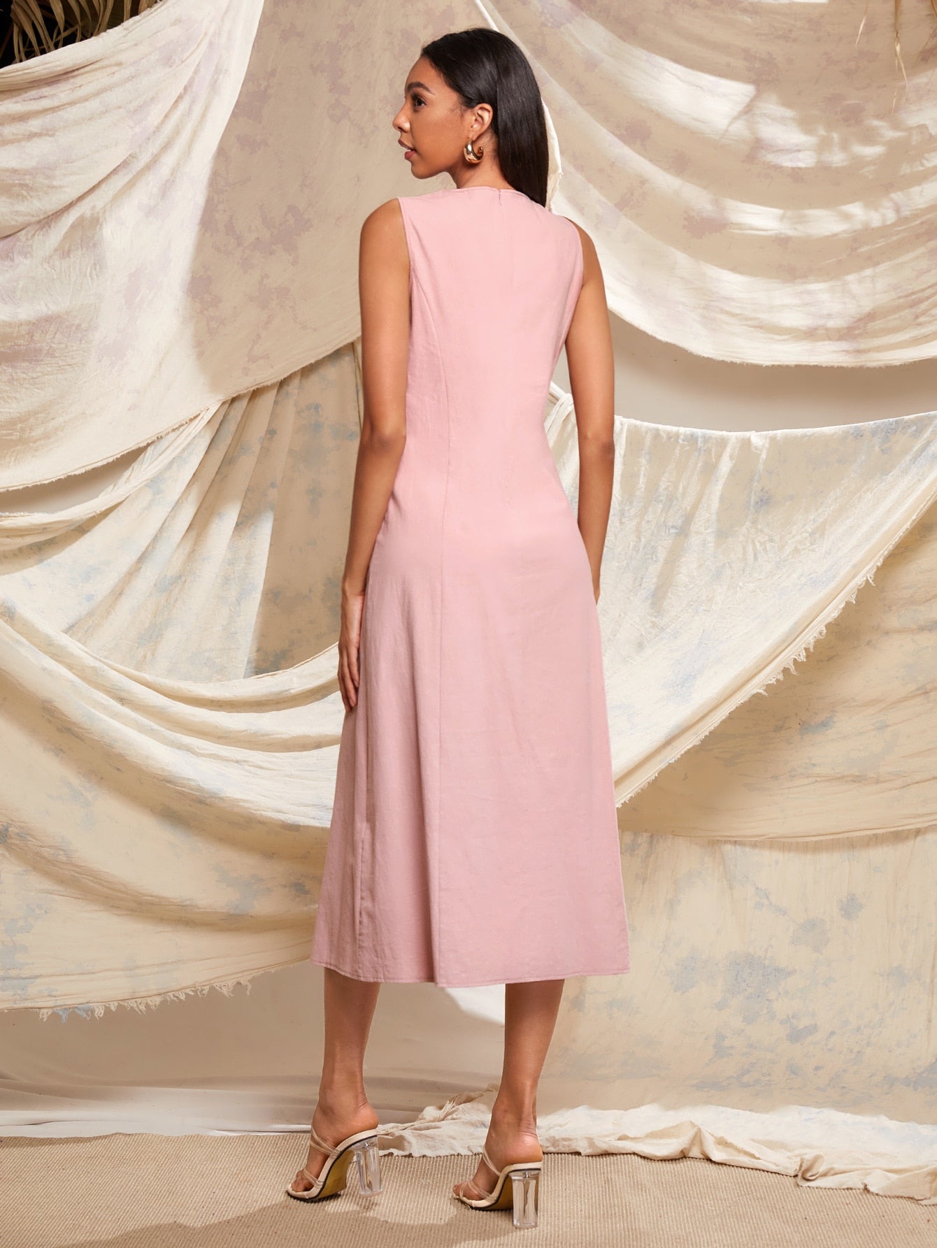 Floral Embroidery Notch Neck Dress