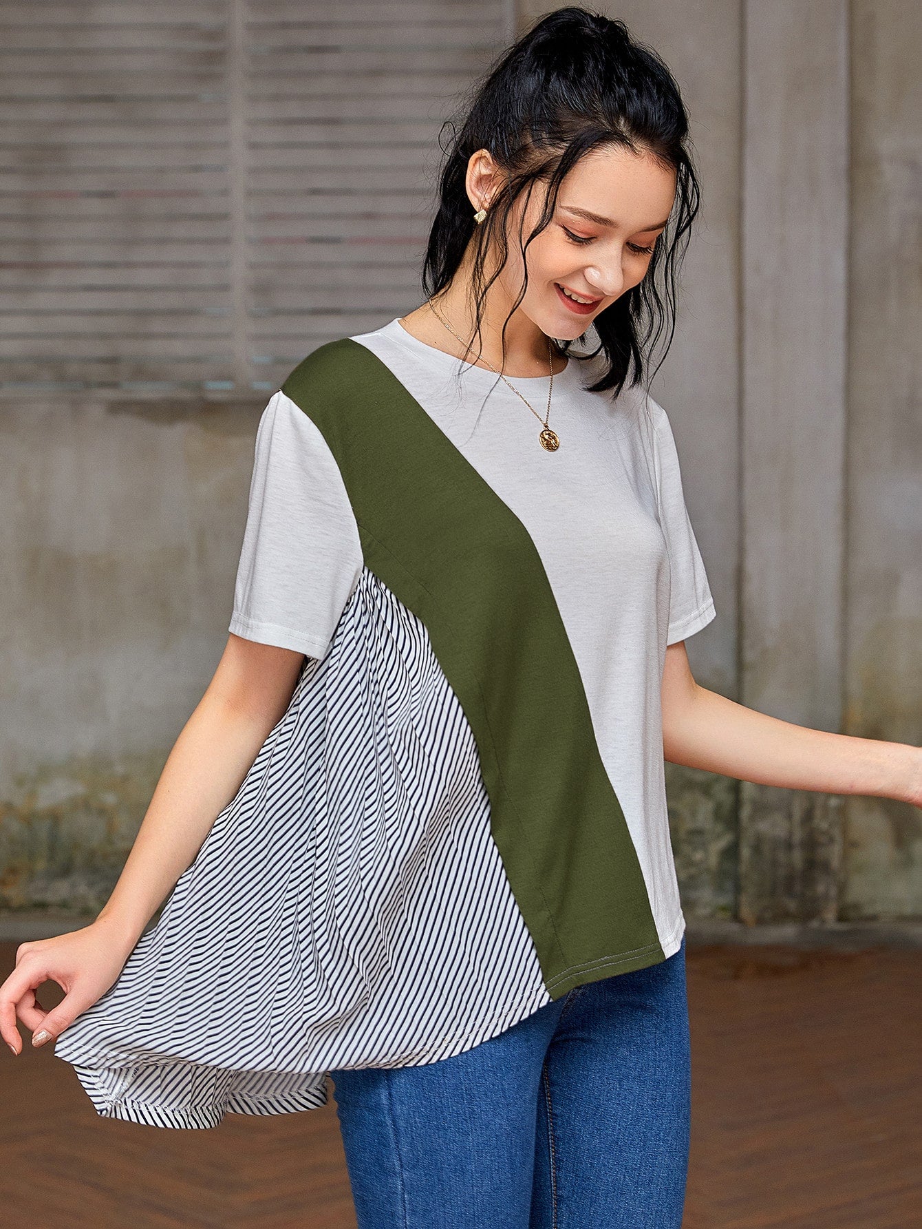Cut And Sew Asymmetric Hen Tee