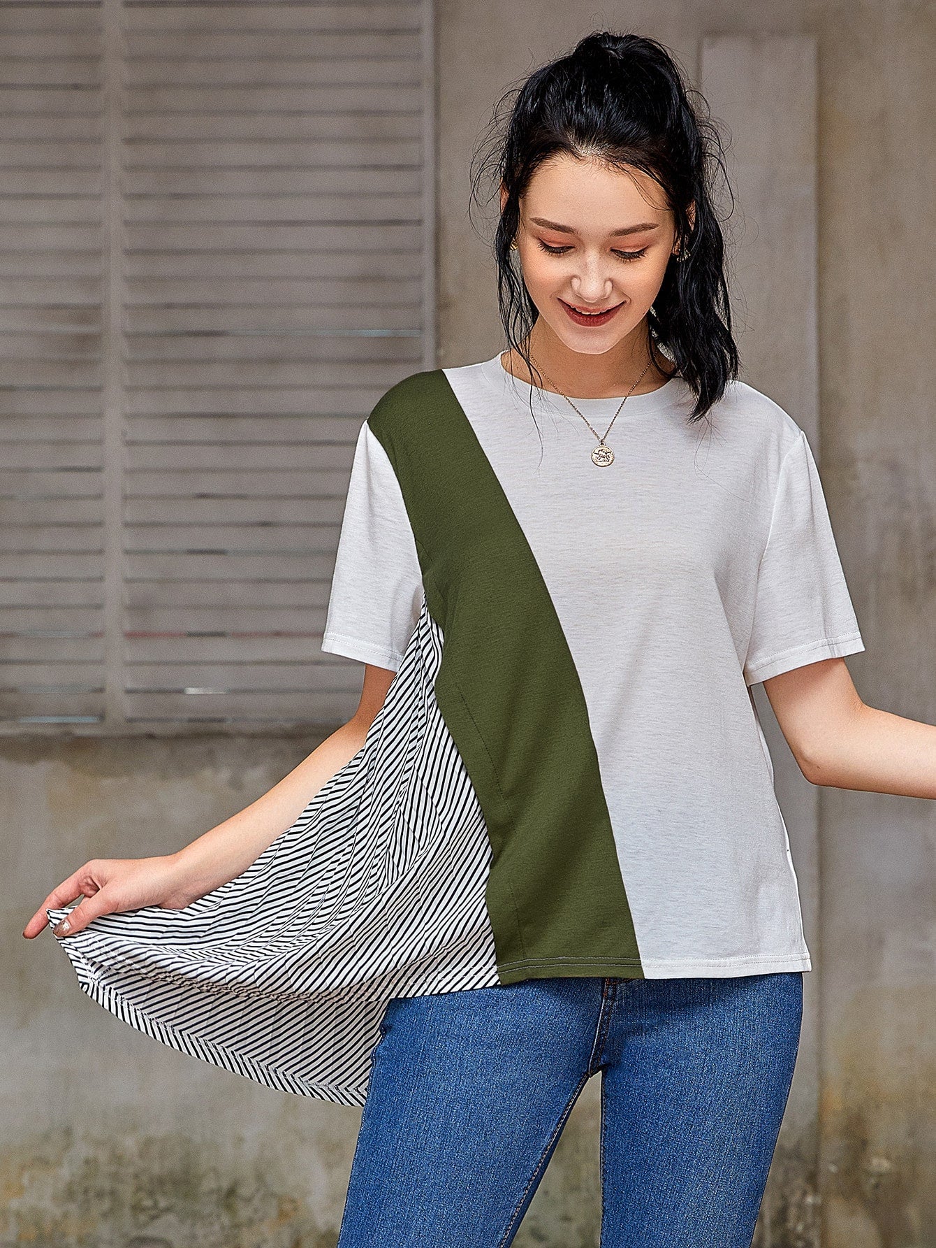 Cut And Sew Asymmetric Hen Tee