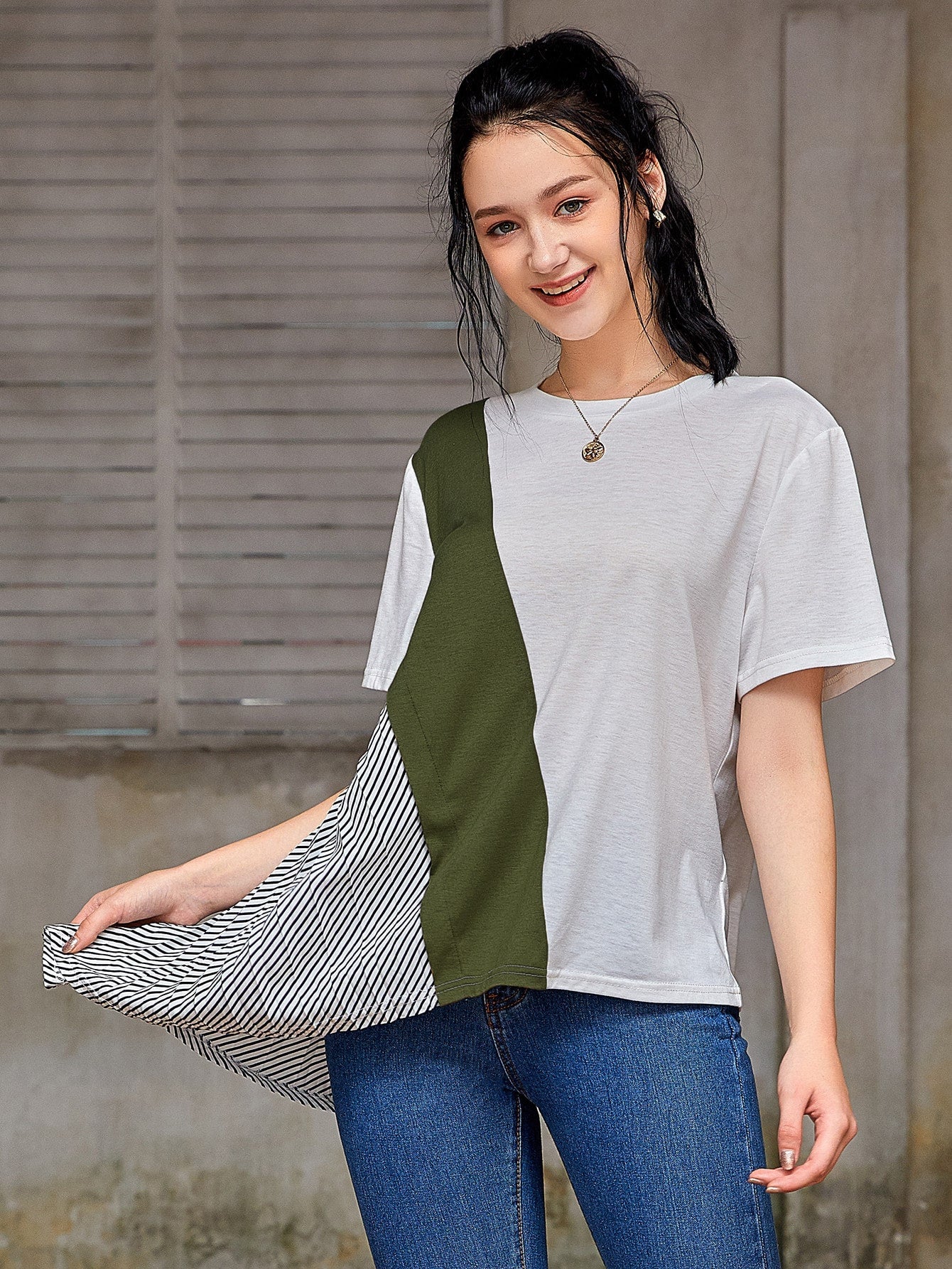 Cut And Sew Asymmetric Hen Tee