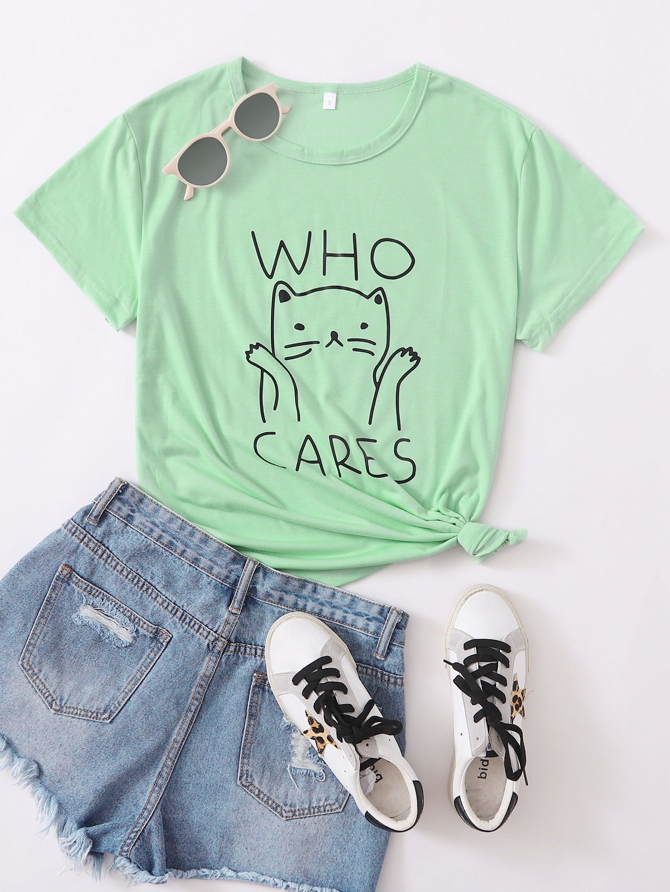 Cartoon & Slogan Graphic Tee