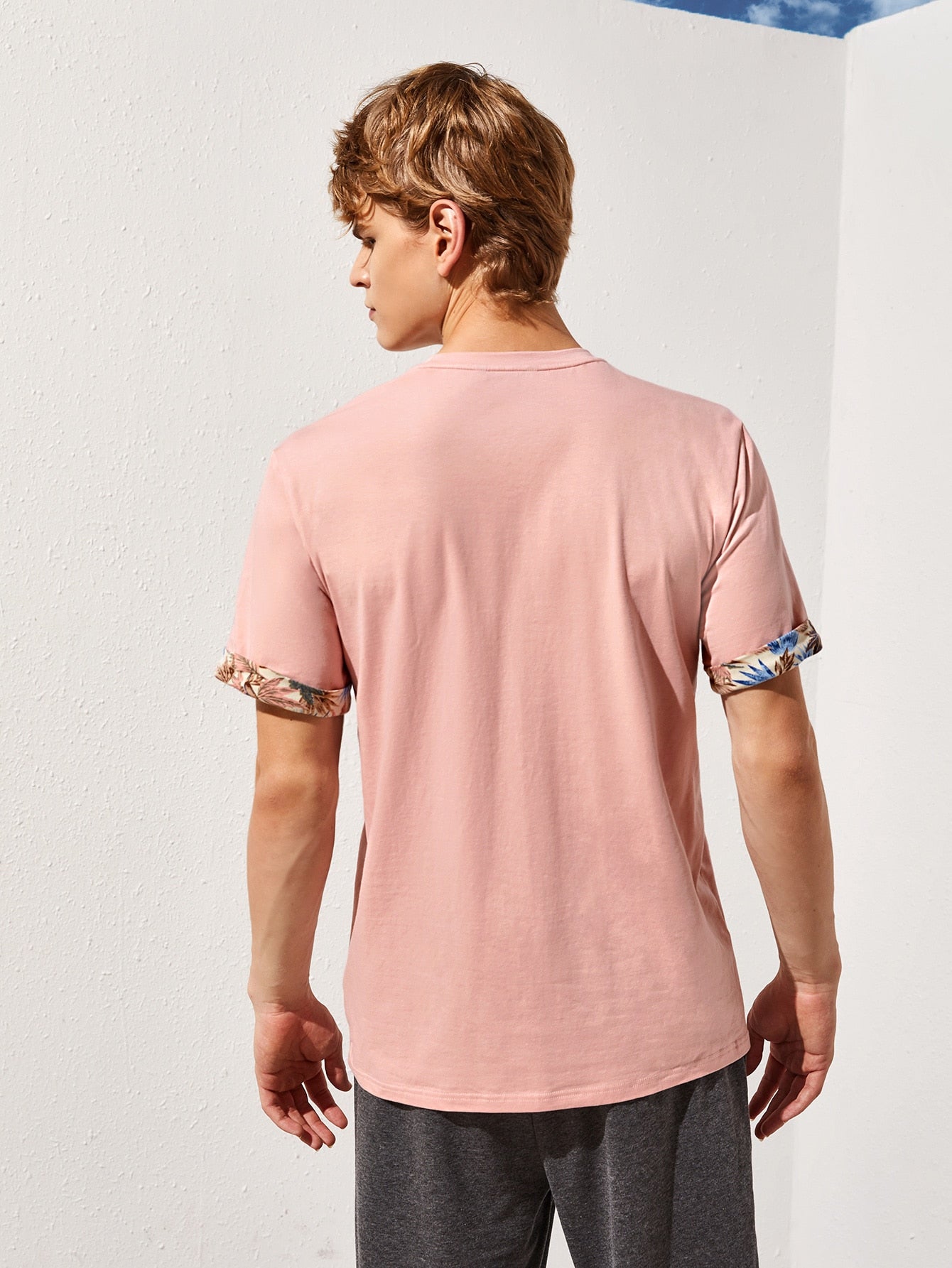 Men Tropical Cuffed Tee
