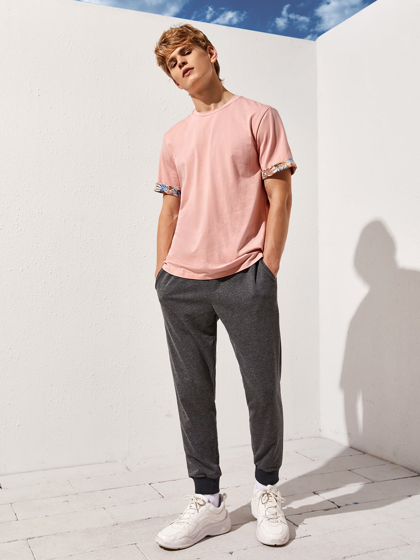 Men Tropical Cuffed Tee