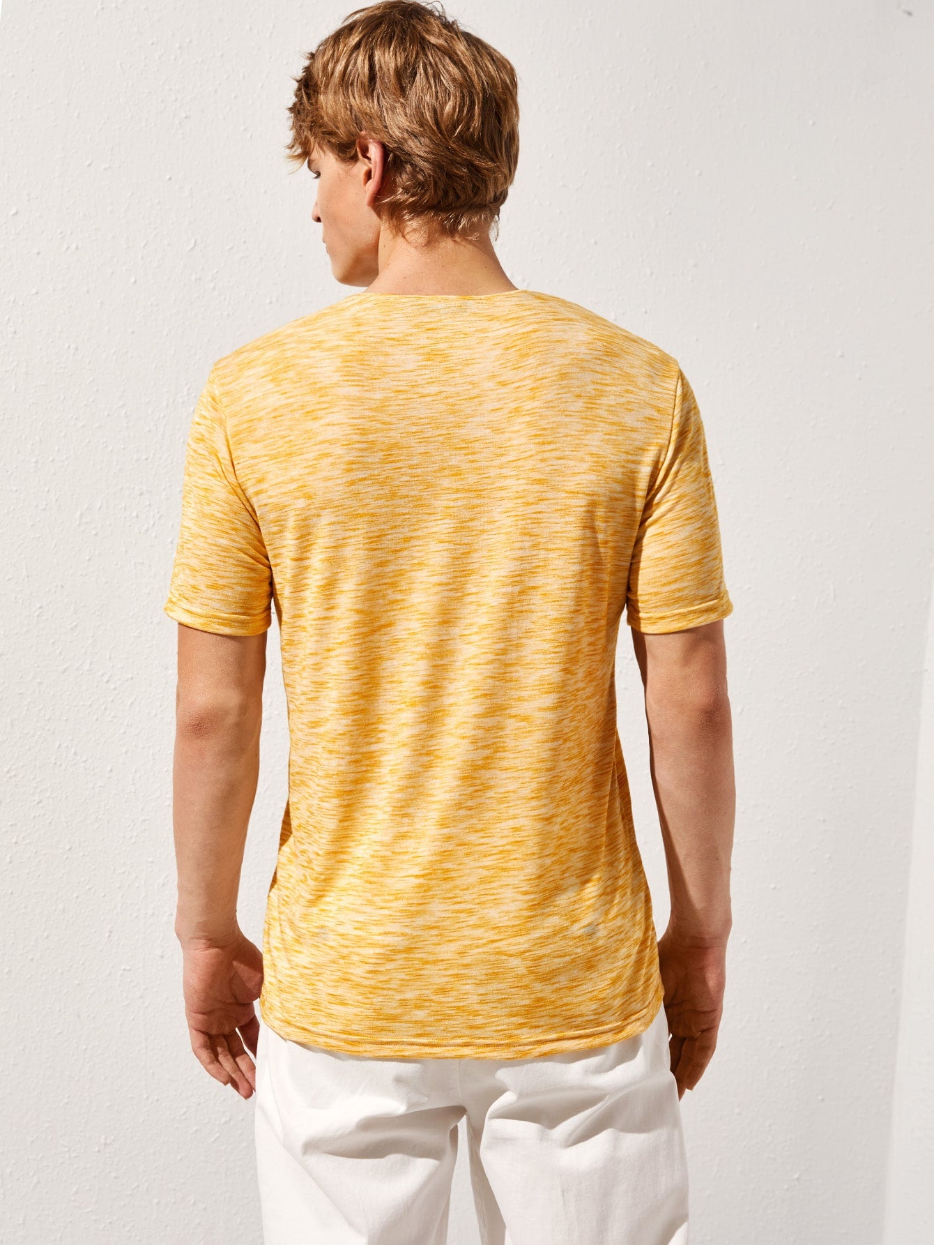 Men Buttoned Neck Space Dye Top