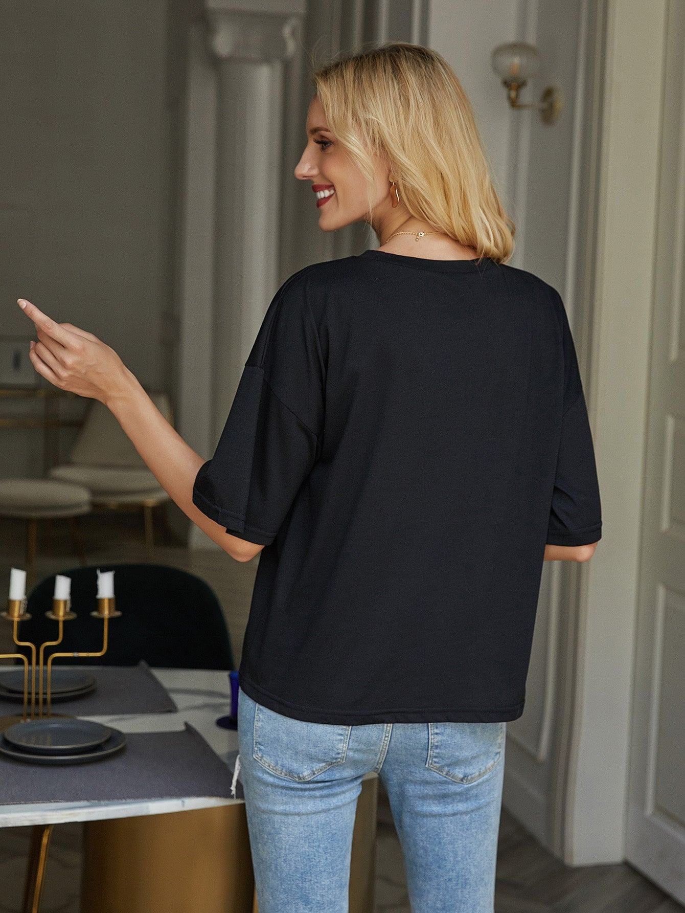 Butterfly Print Drop Shoulder Tee