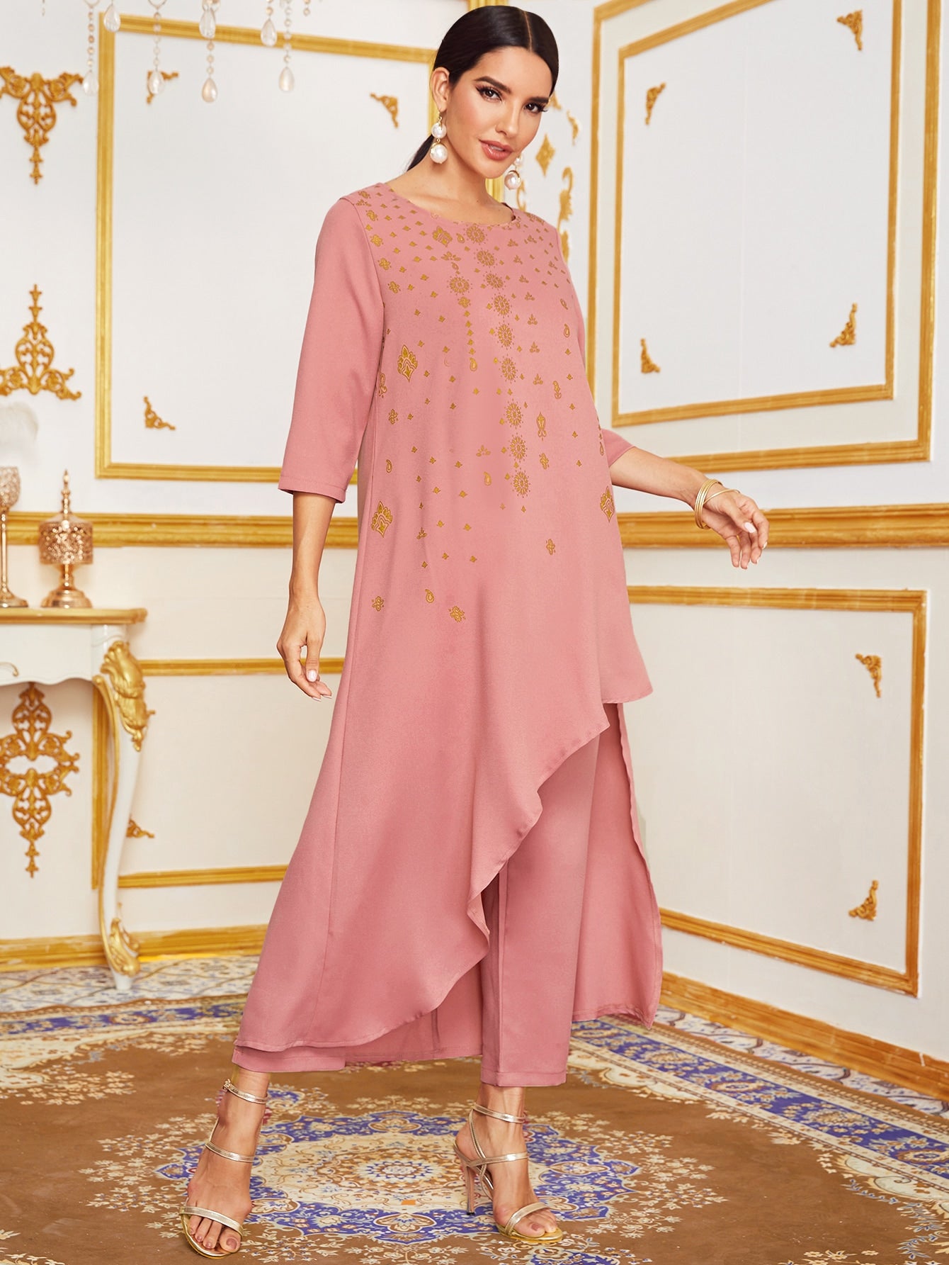 Asymmetric Hem Tunic Top & Straight Leg Pants