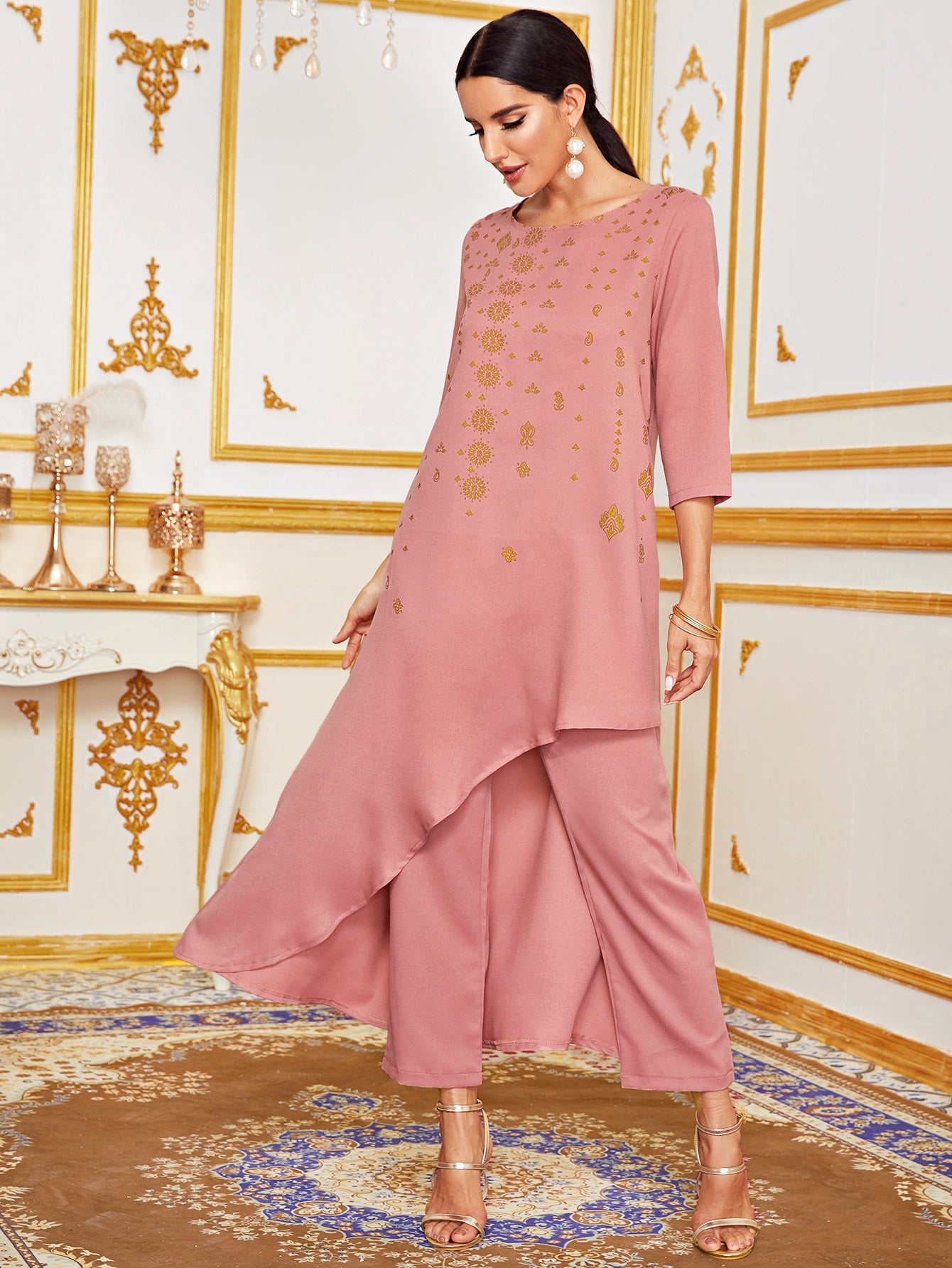 Asymmetric Hem Tunic Top & Straight Leg Pants