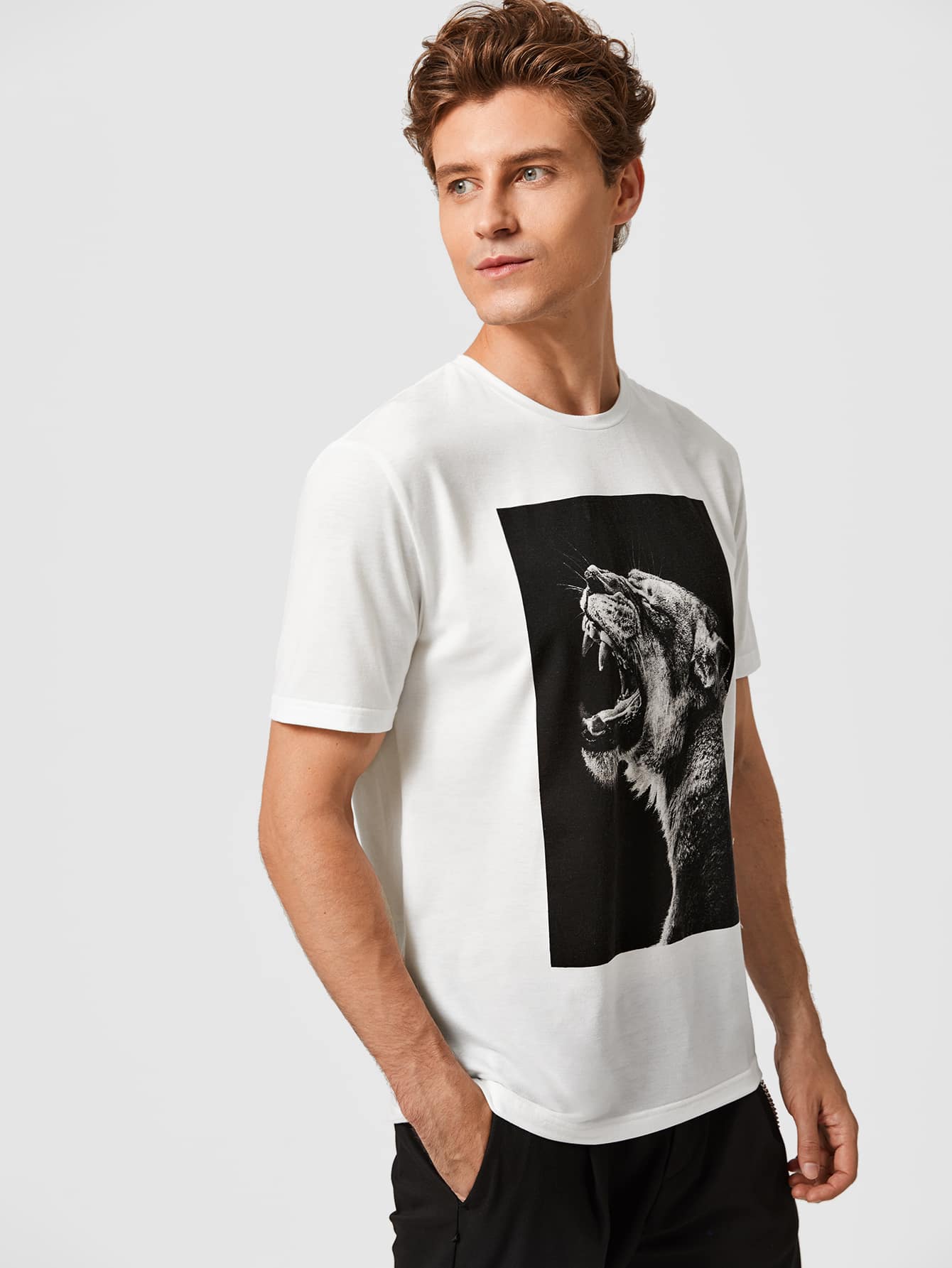 Men Wolf Print Tee