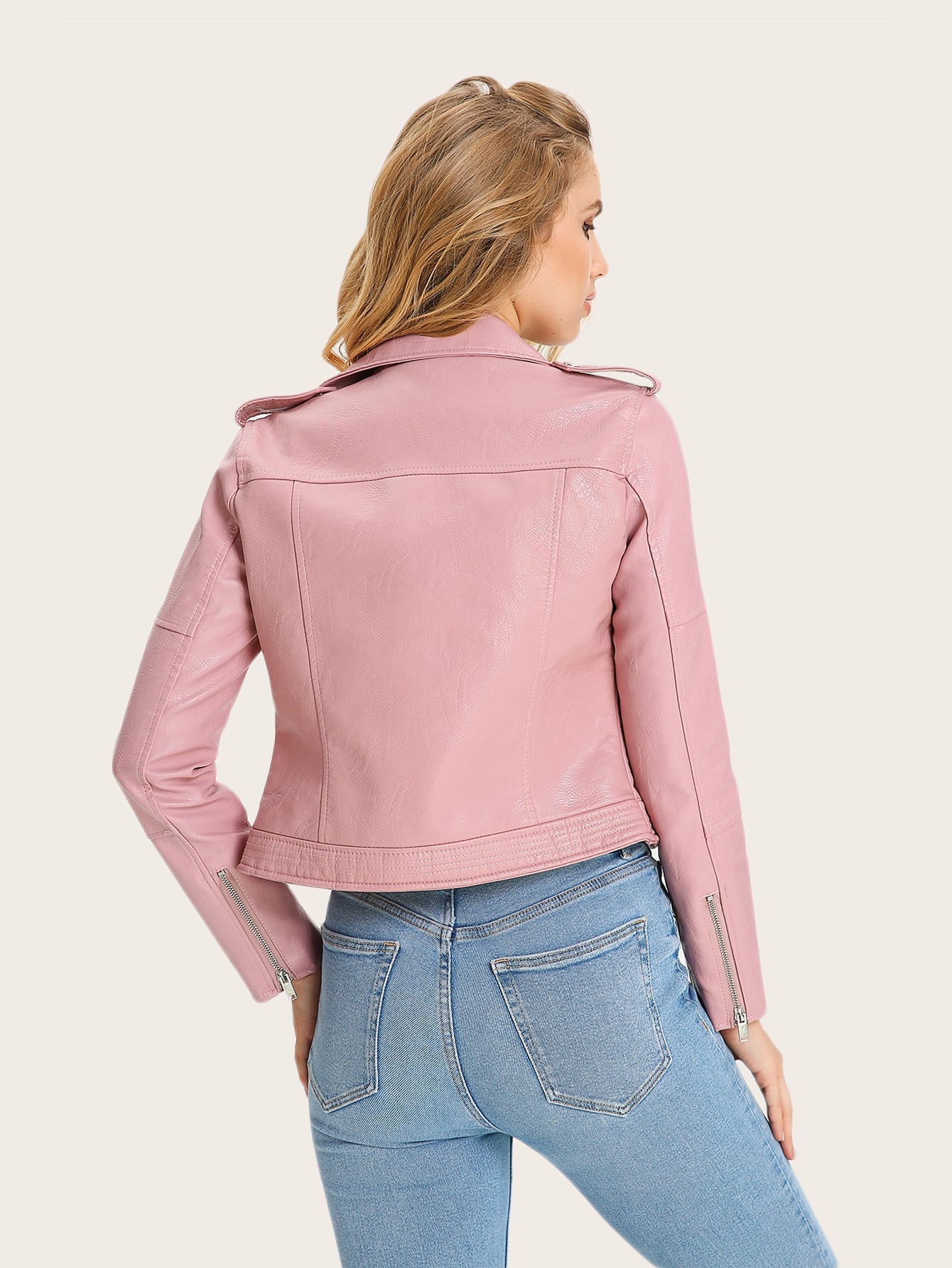 Solid PU Leather Moto Jacket