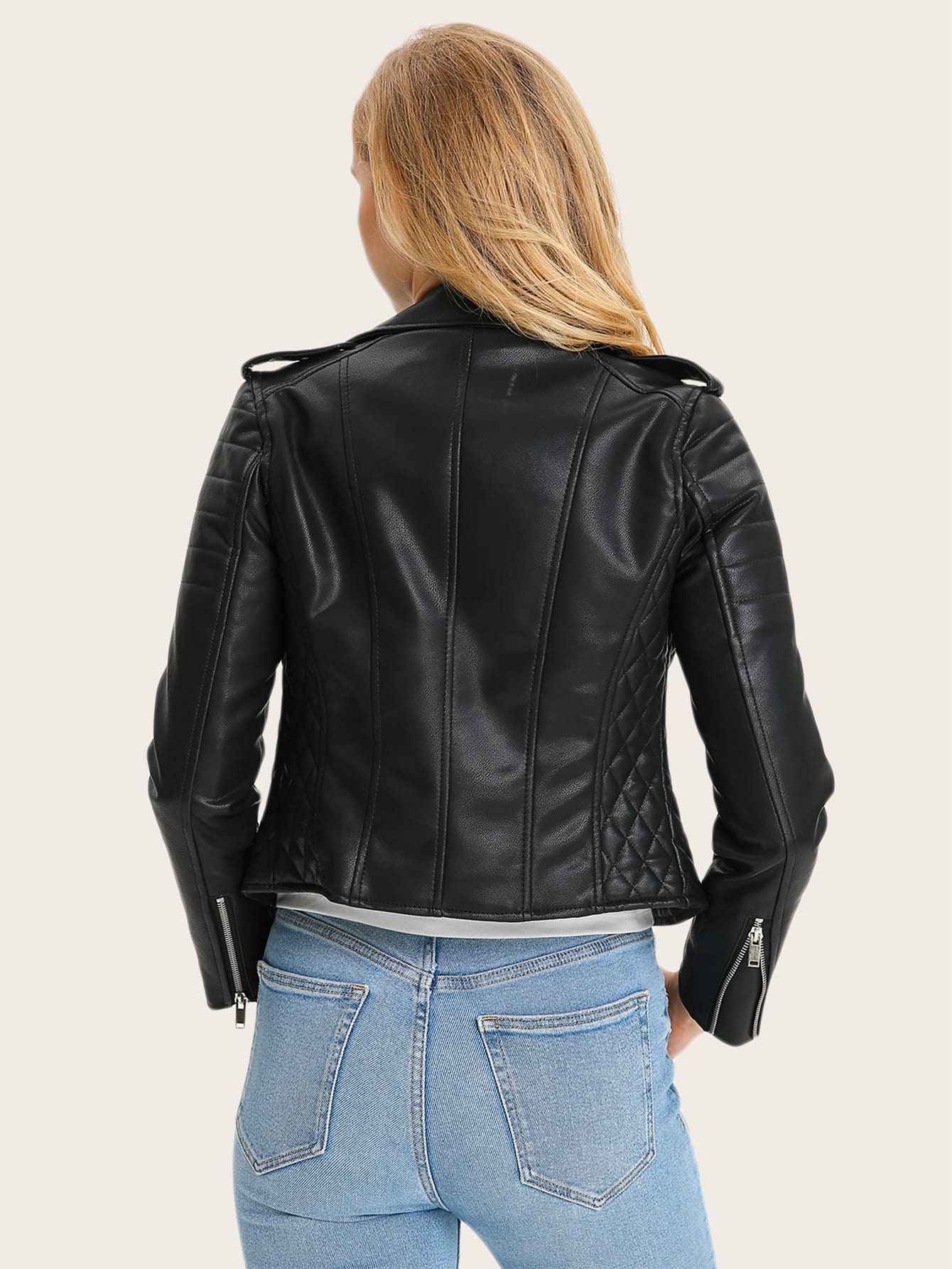 Solid PU Leather Moto Jacket