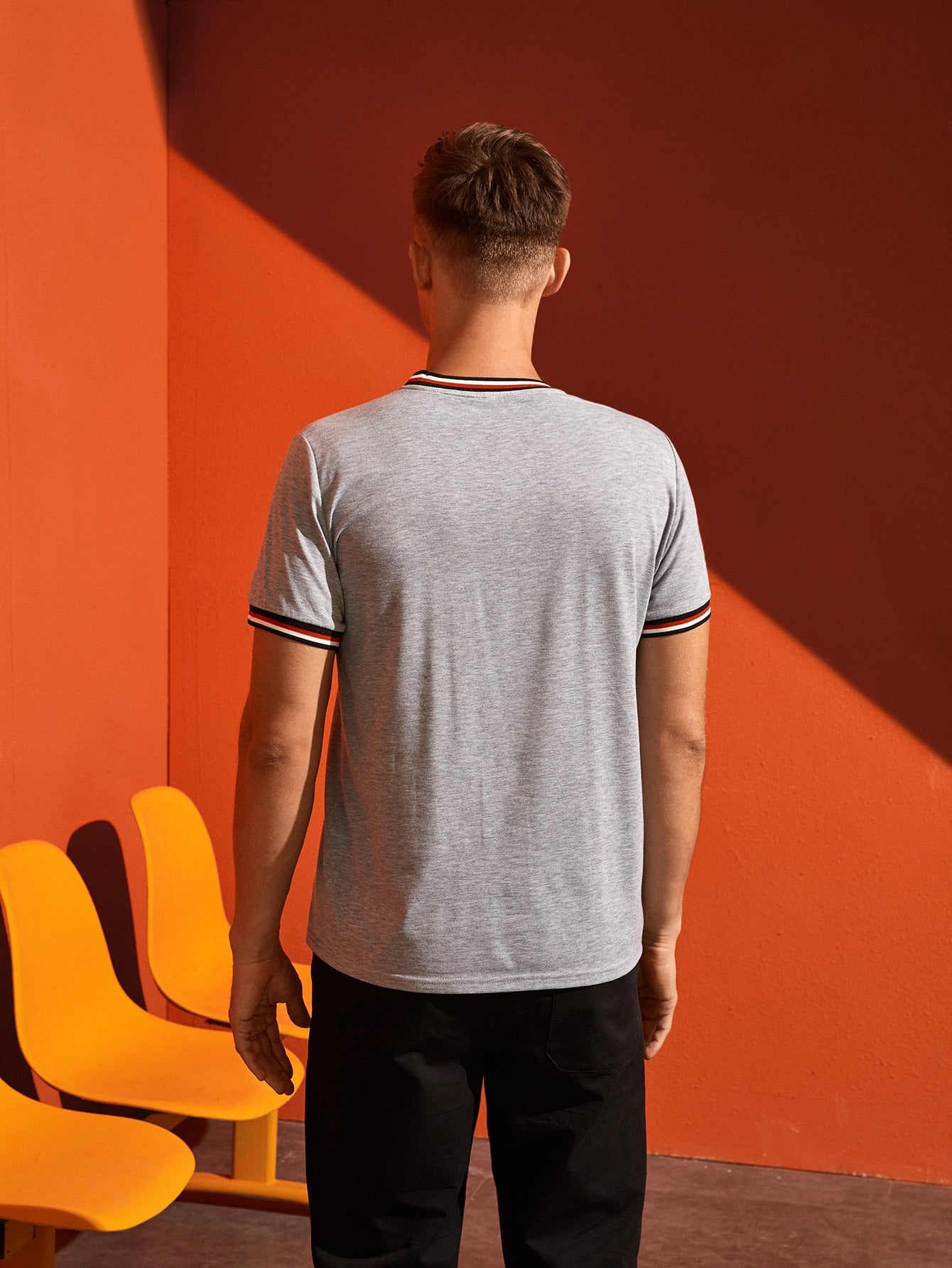 Men Striped Cuff Short Sleeve Tee