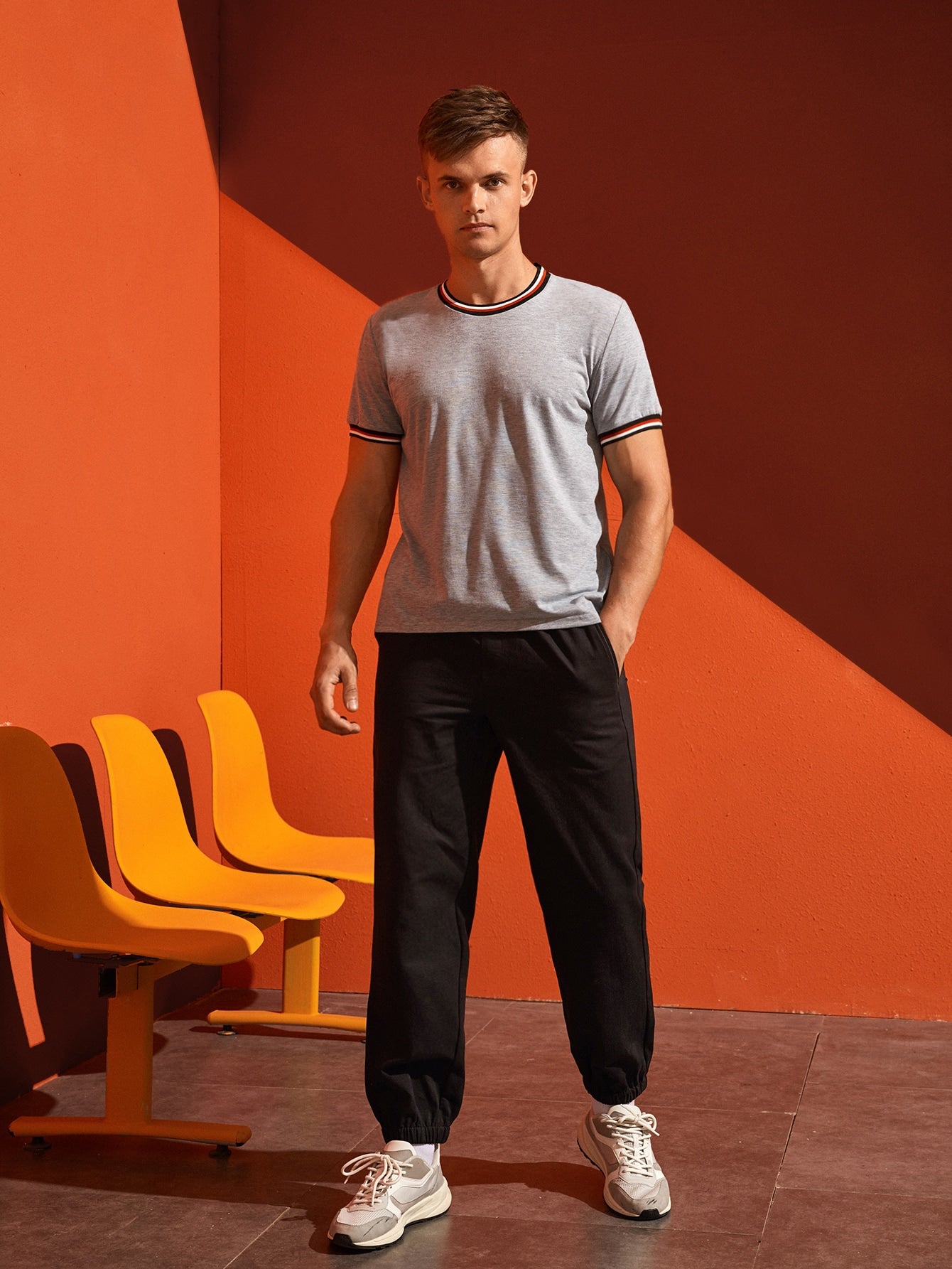 Men Striped Cuff Short Sleeve Tee