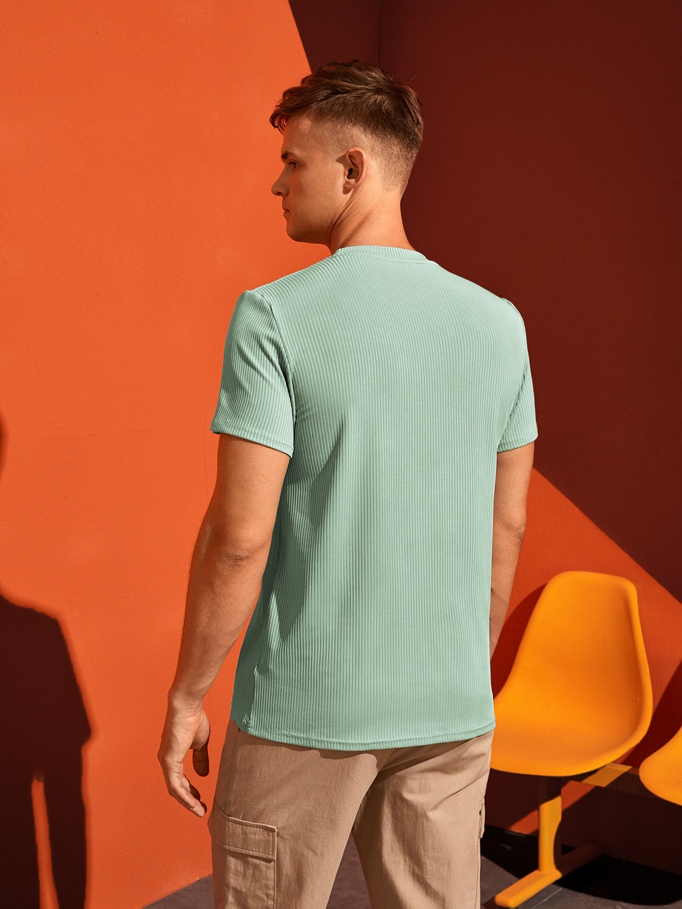 Men Rib-knit Solid Tee