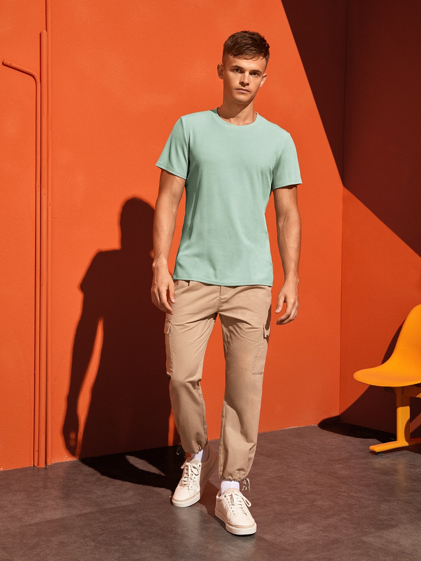 Men Rib-knit Solid Tee