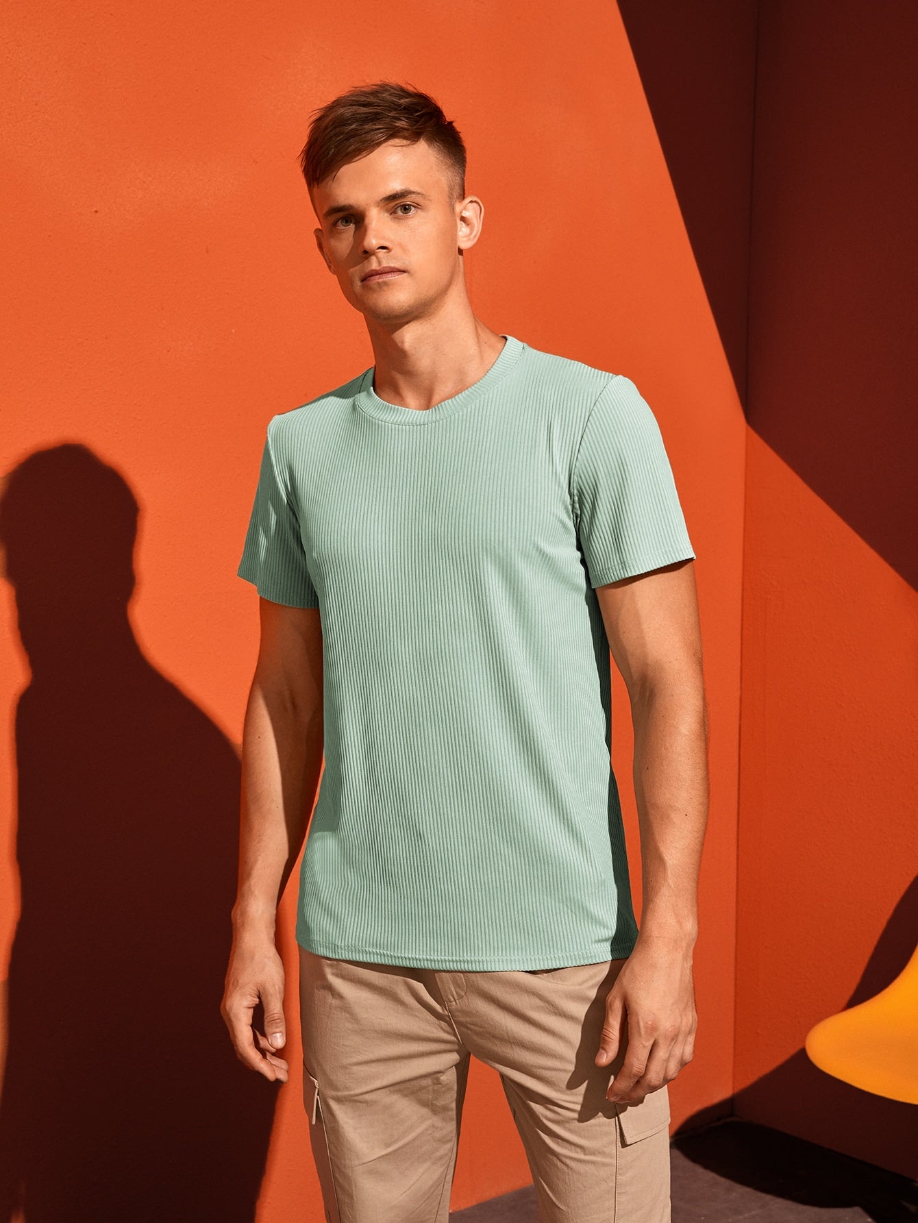 Men Rib-knit Solid Tee